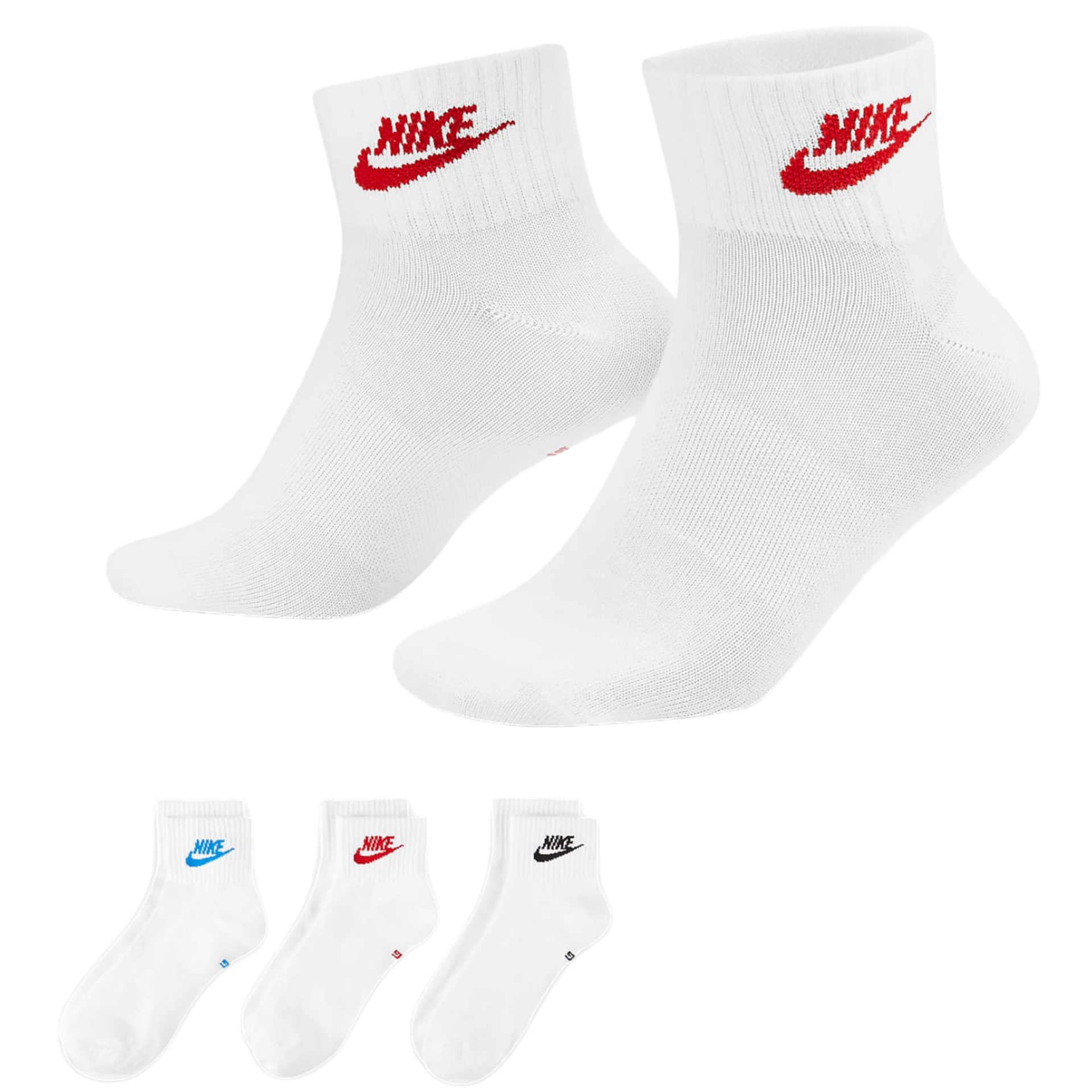 Nike Unisex Everyday Essential Ankle Socks 3 Pairs - White - Size Large