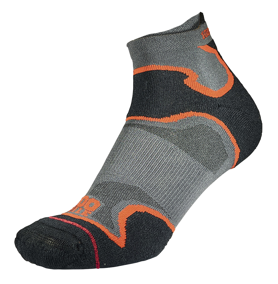 1000 Mile Socks - Mens Double Layer Fusion Ankle Running Padded - Black / Orange Nylon - Size UK 9-11