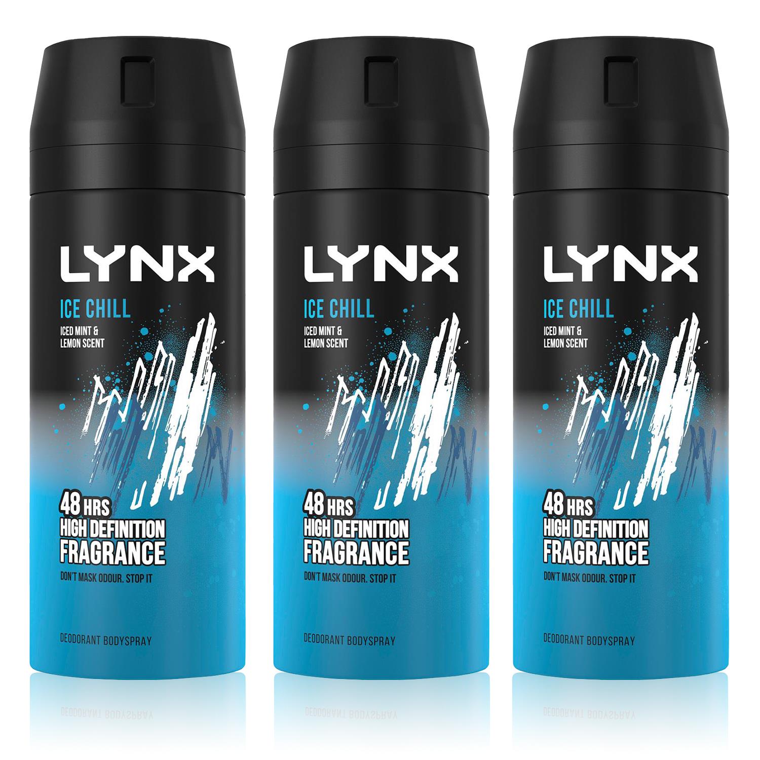 Lynx Mens XL Ice Chill 48H Fresh Iced Mint & Lemon Scent Body Spray Deodorant,3x200ml - NA - Size 150 ml