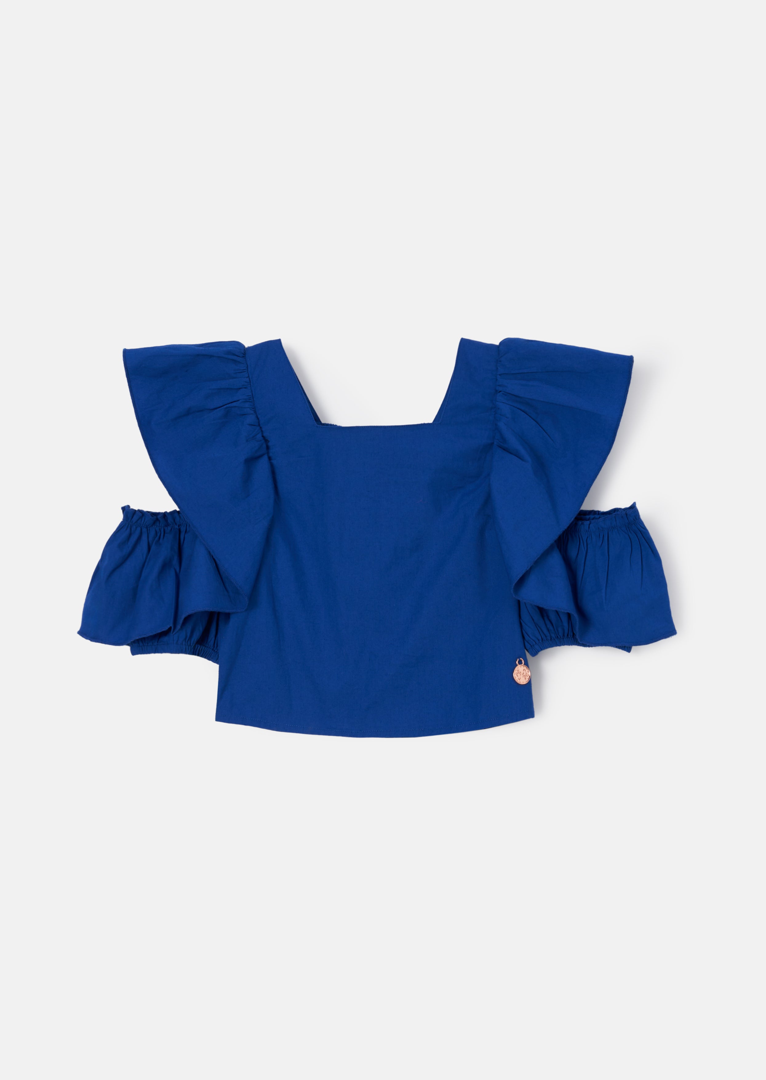 Angel & Rocket Girls Nicole Cobalt Ruffle Shoulder Top - Blue - Size 10Y