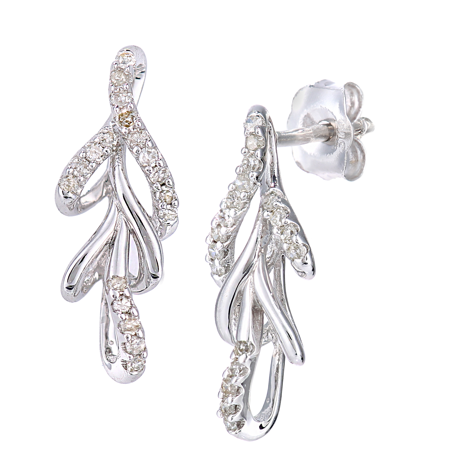 Diamant L'Eternel Womens 9ct White Gold Diamond Leaf Design Earrings - One Size