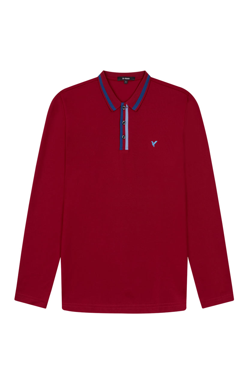 D-Rock Mens Long Sleeve Polo Shirt With Dual-Stripe Collar - Burgundy - Size 2Xl