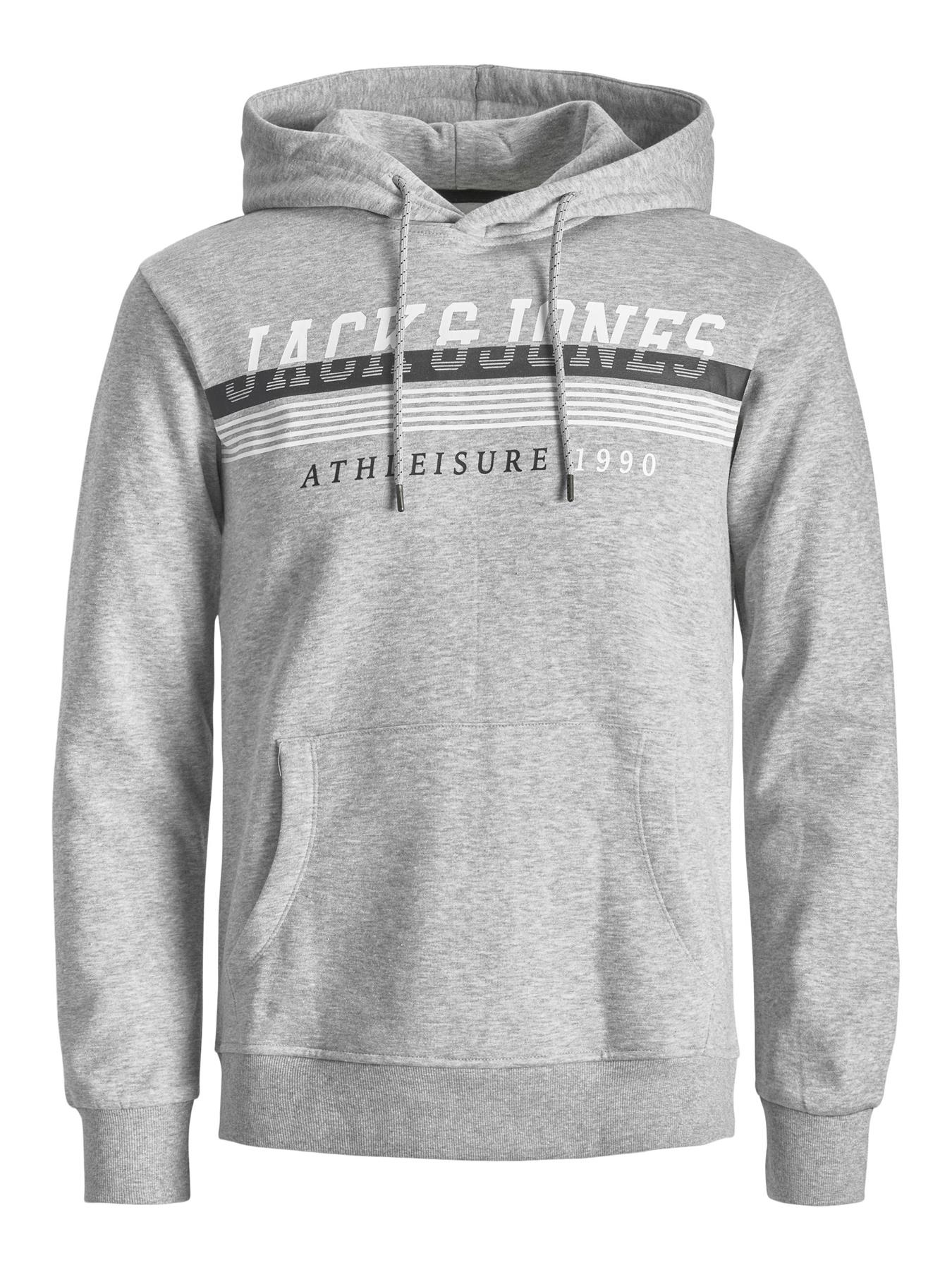 Jack & Jones Mens Hoodie Logo Printed - Light Grey - Size Small