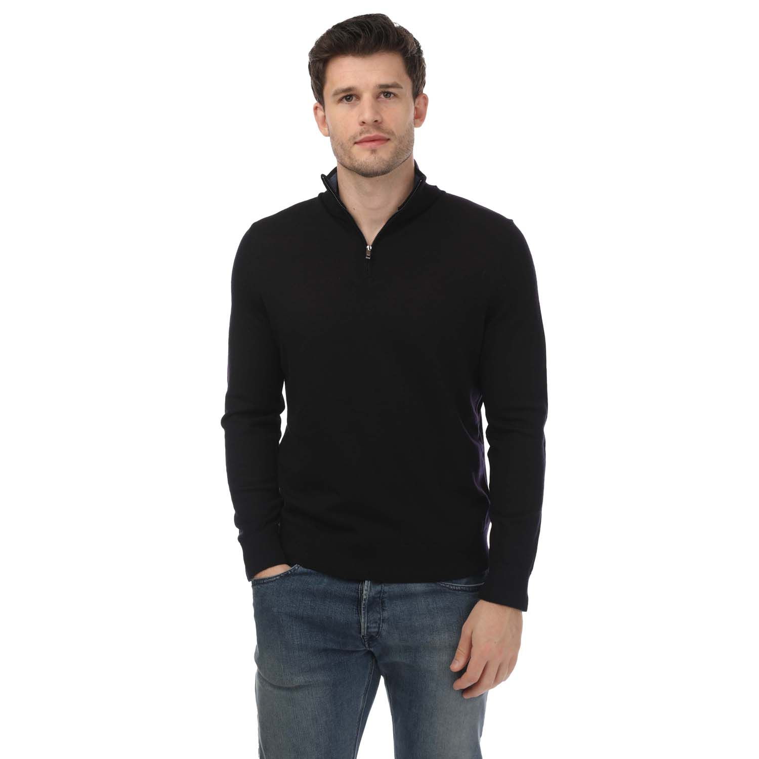 Ted Baker Mens Limehas Merino Wool Core Half-Zip Sweatshirt in Navy Wool (archived) - Size Small