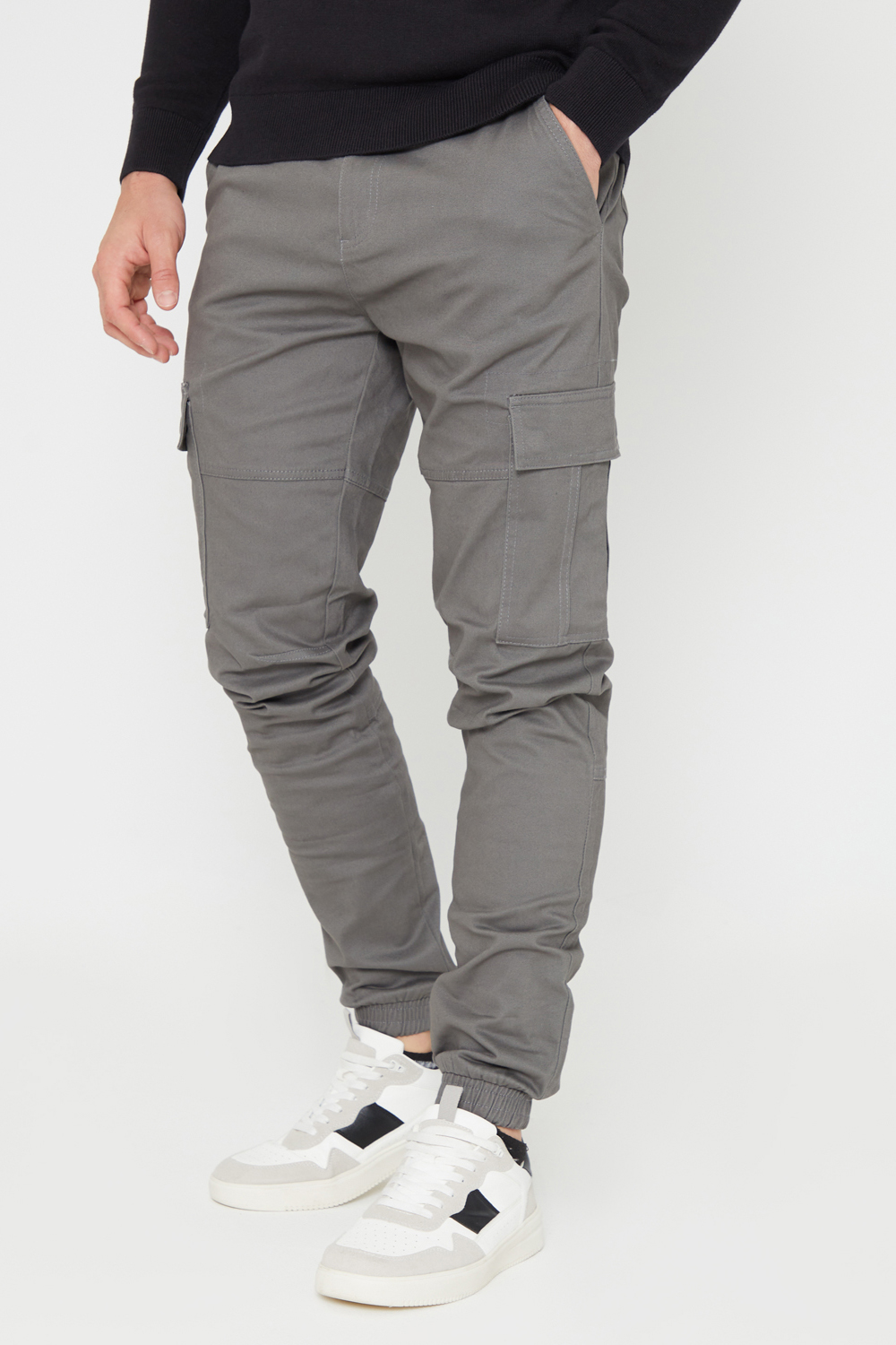 Threadbare Mens Dark Grey Jogger Style Cargo Trousers with Stretch - Size Large