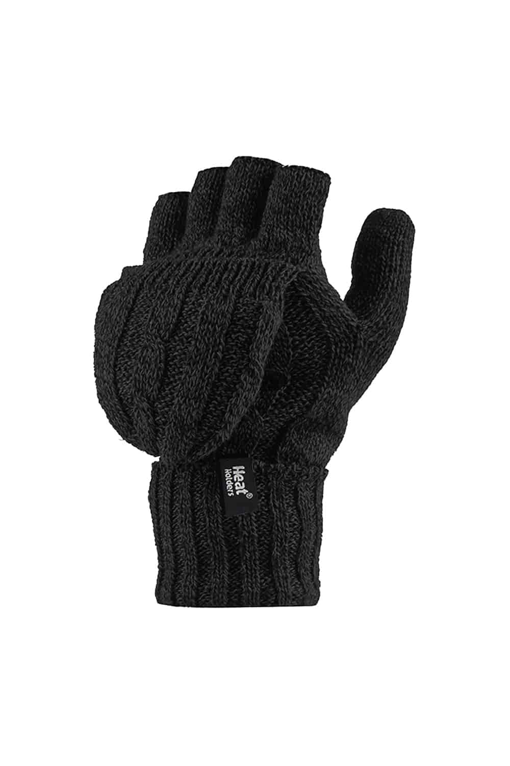 Heat Holders Womenss Thermal Converter Fingerless Cable Knit 2.3 tog Gloves - Black Silk - One Size