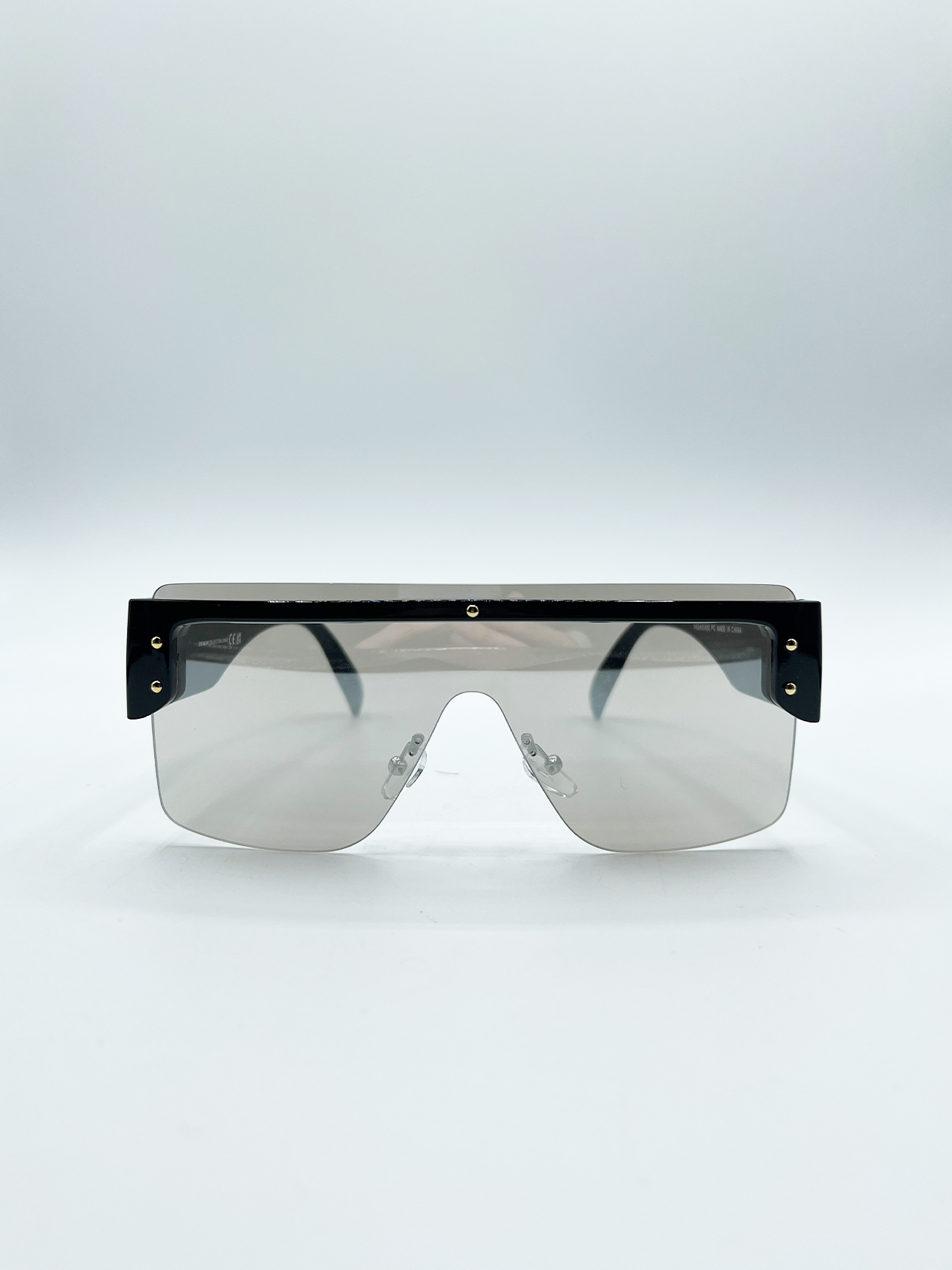 Svnx Unisex Oversized Flat Top Sunglasses With Mirrored Lens In Black - One Size