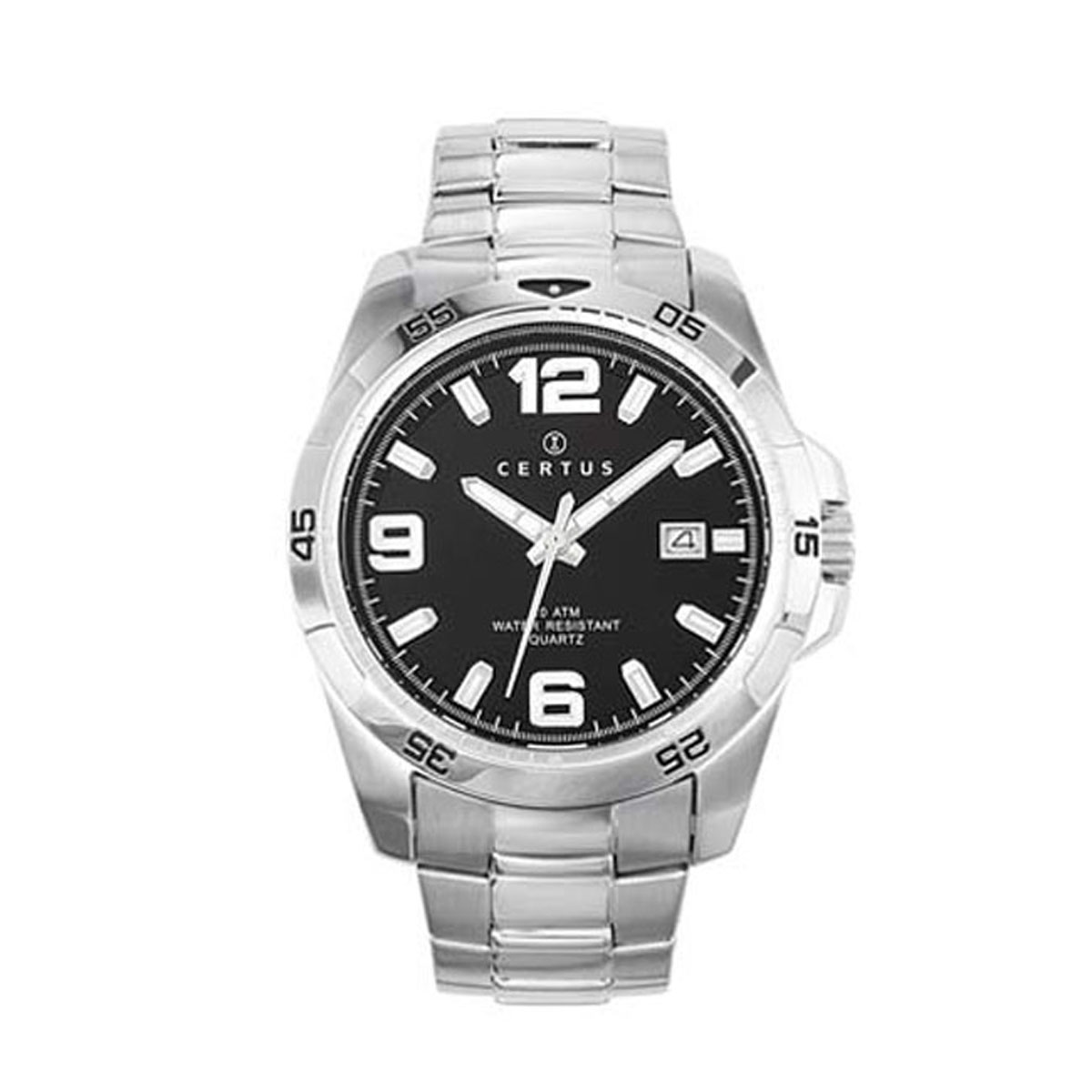 Certus : Mens Black Watch - Silver Stainless Steel - One Size Certus : Mens Black Watch - Silver Stainless Steel - One Size