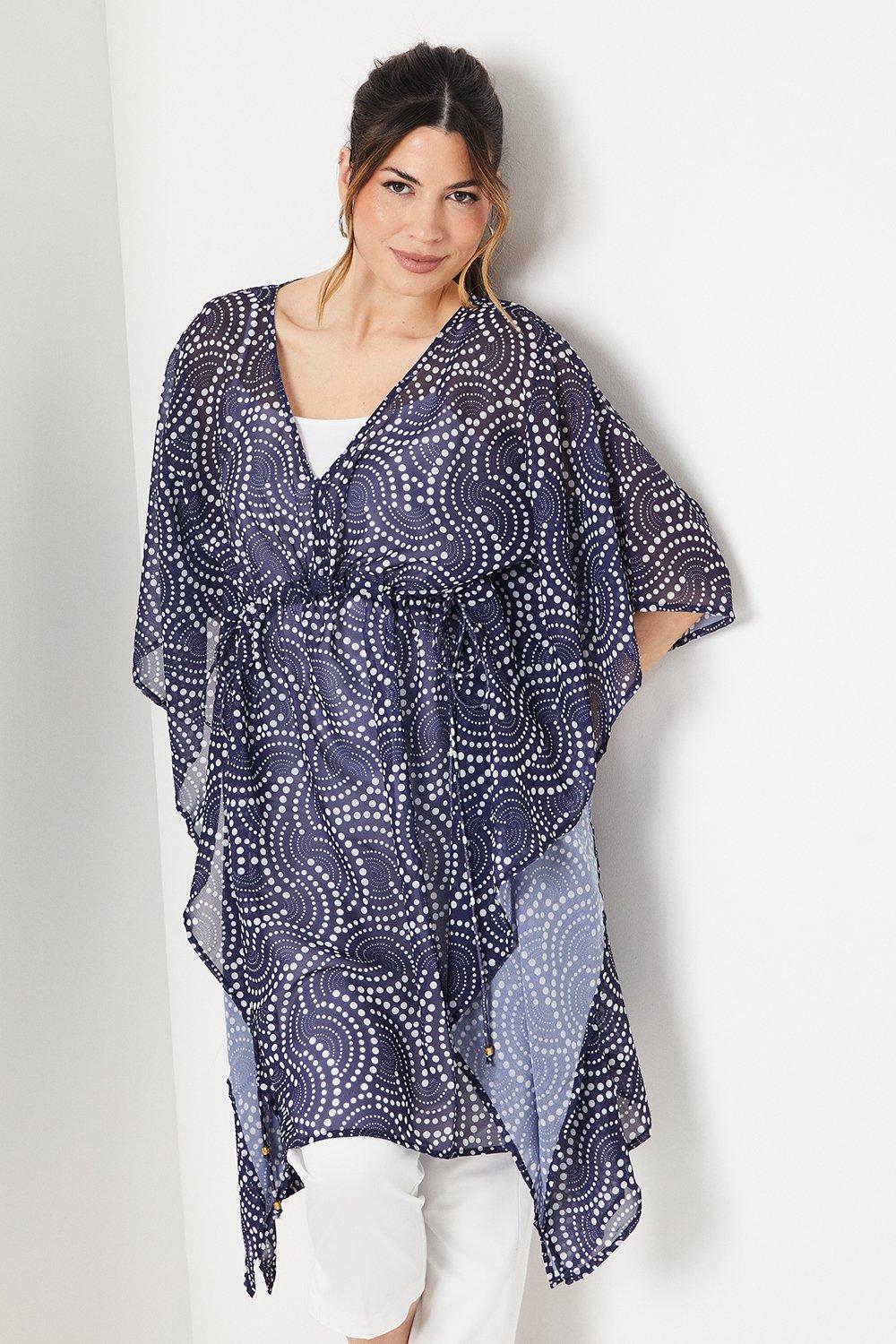 Wallis Womens Navy Spot Chiffon Kaftan Dress - Size 12 UK