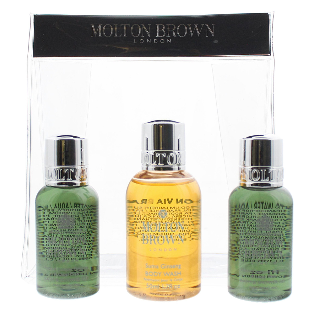 Molton Brown Unisex 3 Piece Gift Set: Suma Ginseng Body Wash 50ml - 2 x Fabled Juniper & Lapp Pine 30ml - One Size