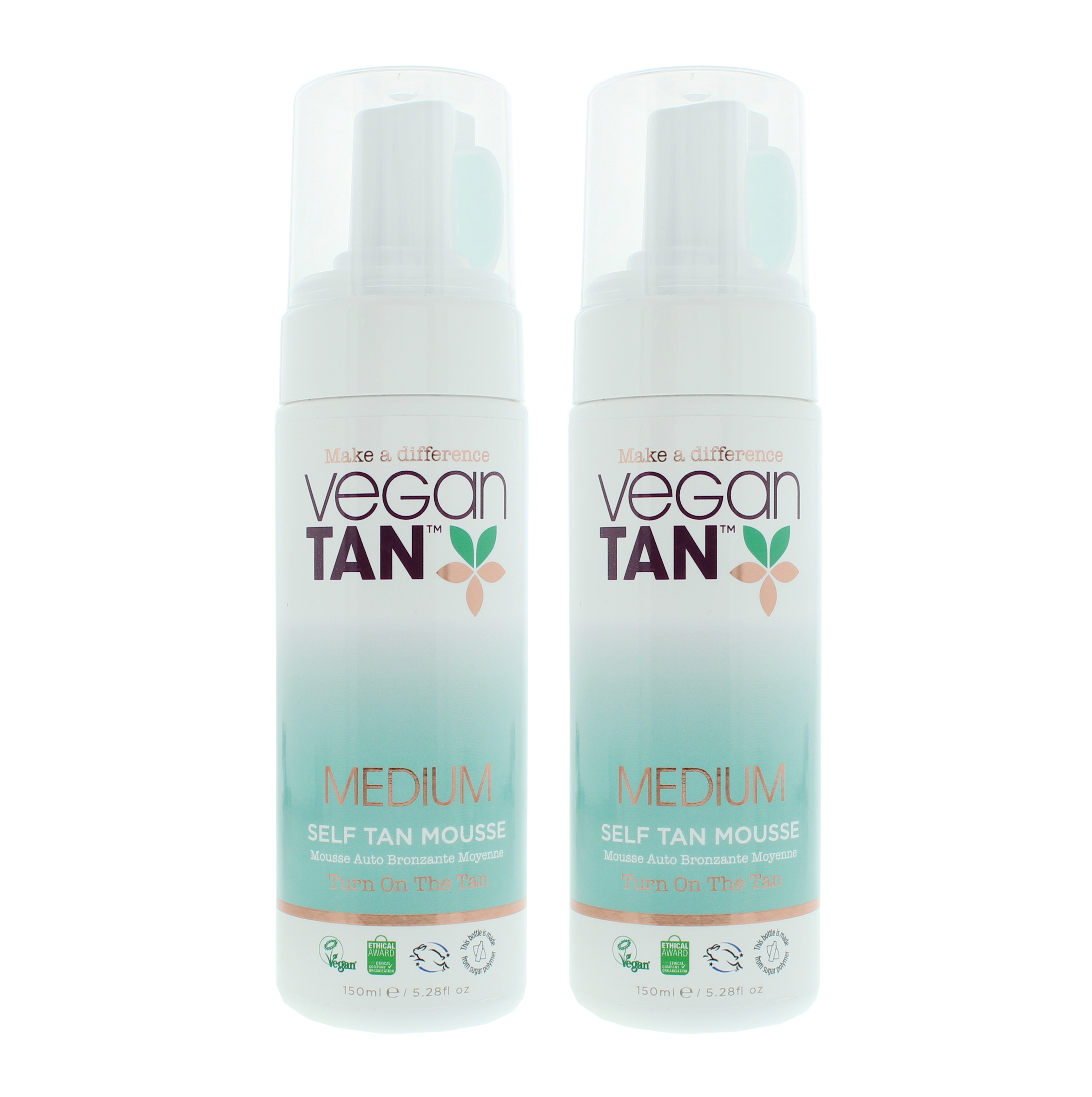 Vegan Tan Womens Medium Self Tan Mousse 150ml x 2 - One Size