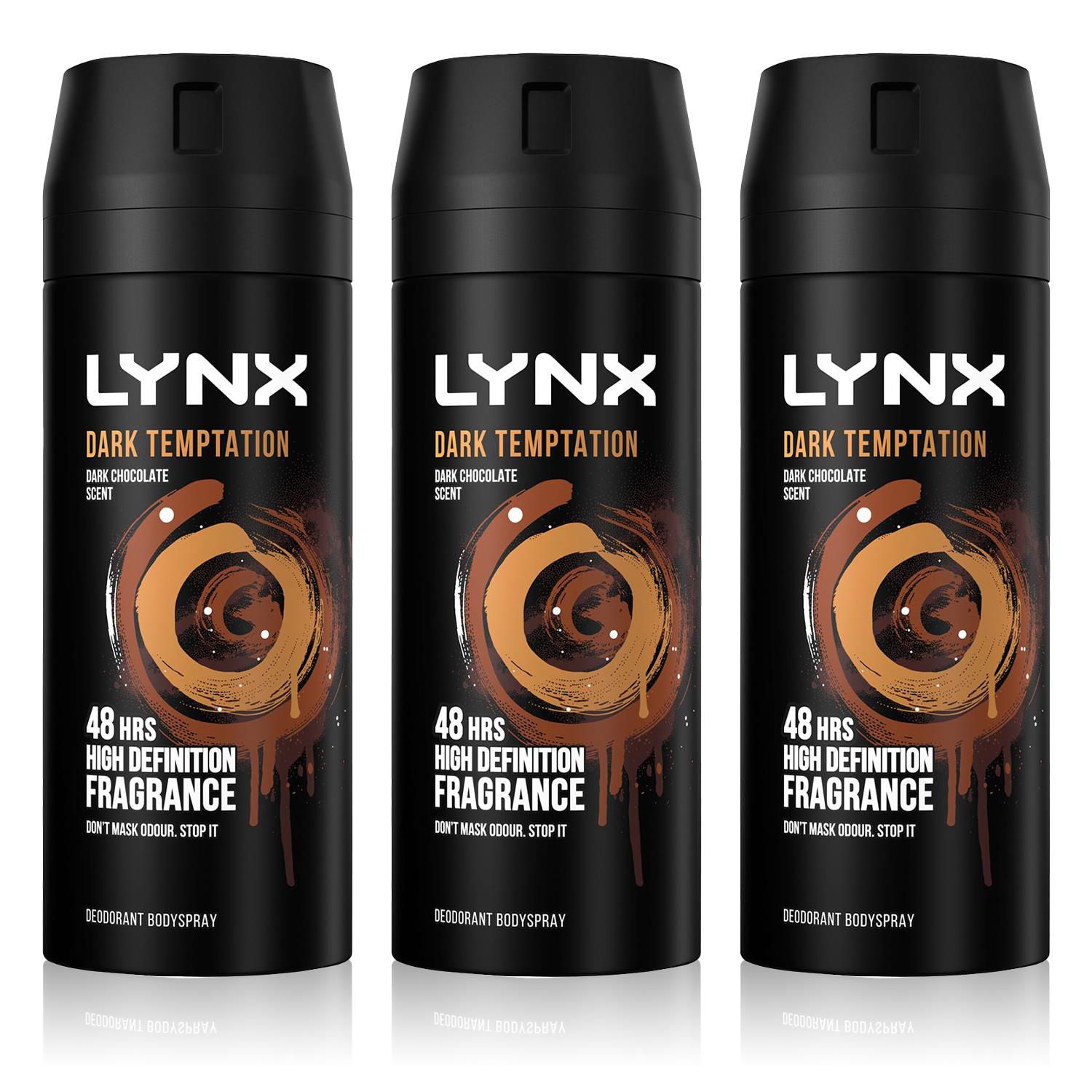 Lynx Mens Body Spray Dark Temptation 48-H High Definition Fragrance Deo, 3x150ml - NA - Size 150 ml