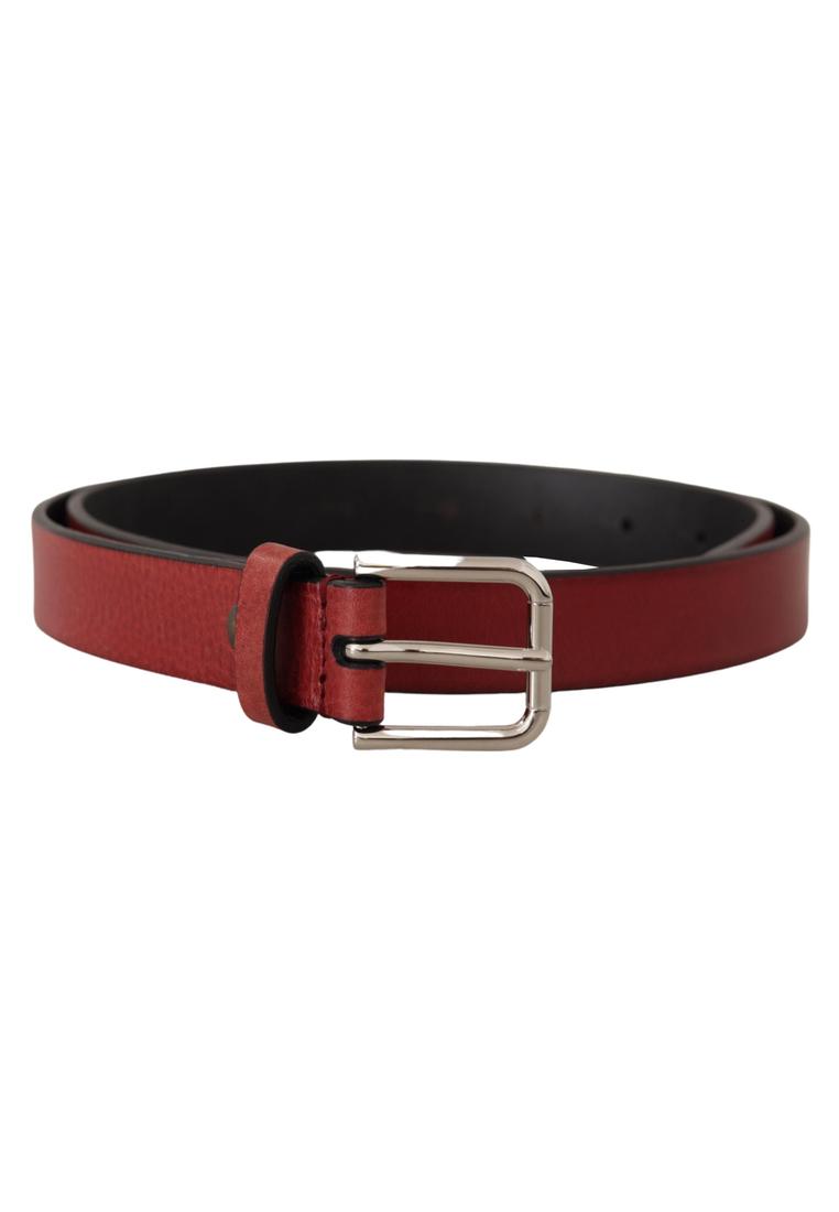 Dolce & Gabbana Mens Maroon Vitello Leather Silver Metal Belt - Size 85 cm