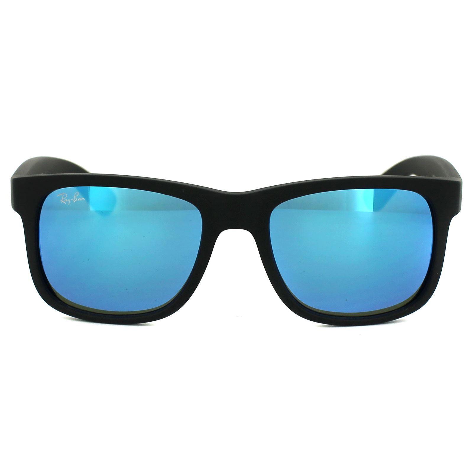 Ray-Ban Mens Sunglasses Justin 4165 622/55 Rubber Black Blue Mirror - One Size