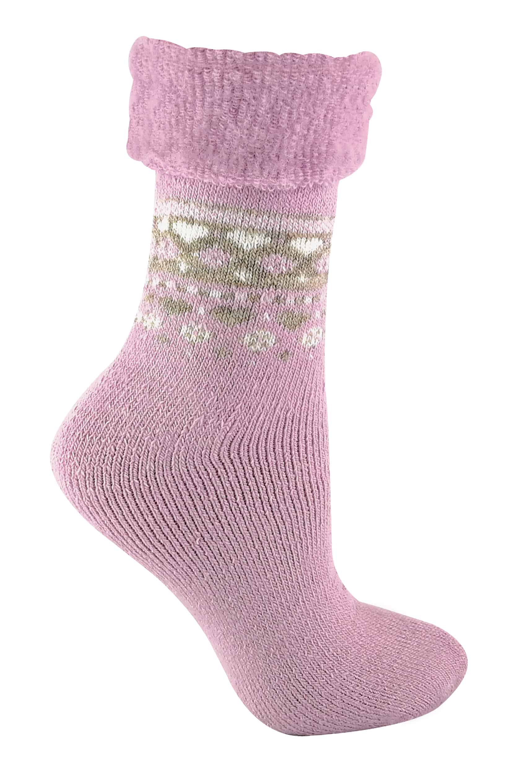 Sock Snob Womens - Ladies Turn Over Top Warm Thermal Winter Nordic Bed Socks - Pink Wool - Size UK 4-6.5