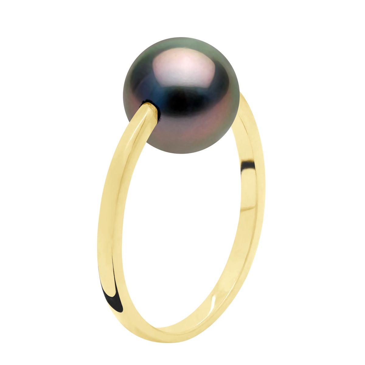 Ateliers Saint Germain Womens Ring - Yellow Gold - Real Cultured Tahiti Pearl Round 8-9 mm - Black - Size O 1/2