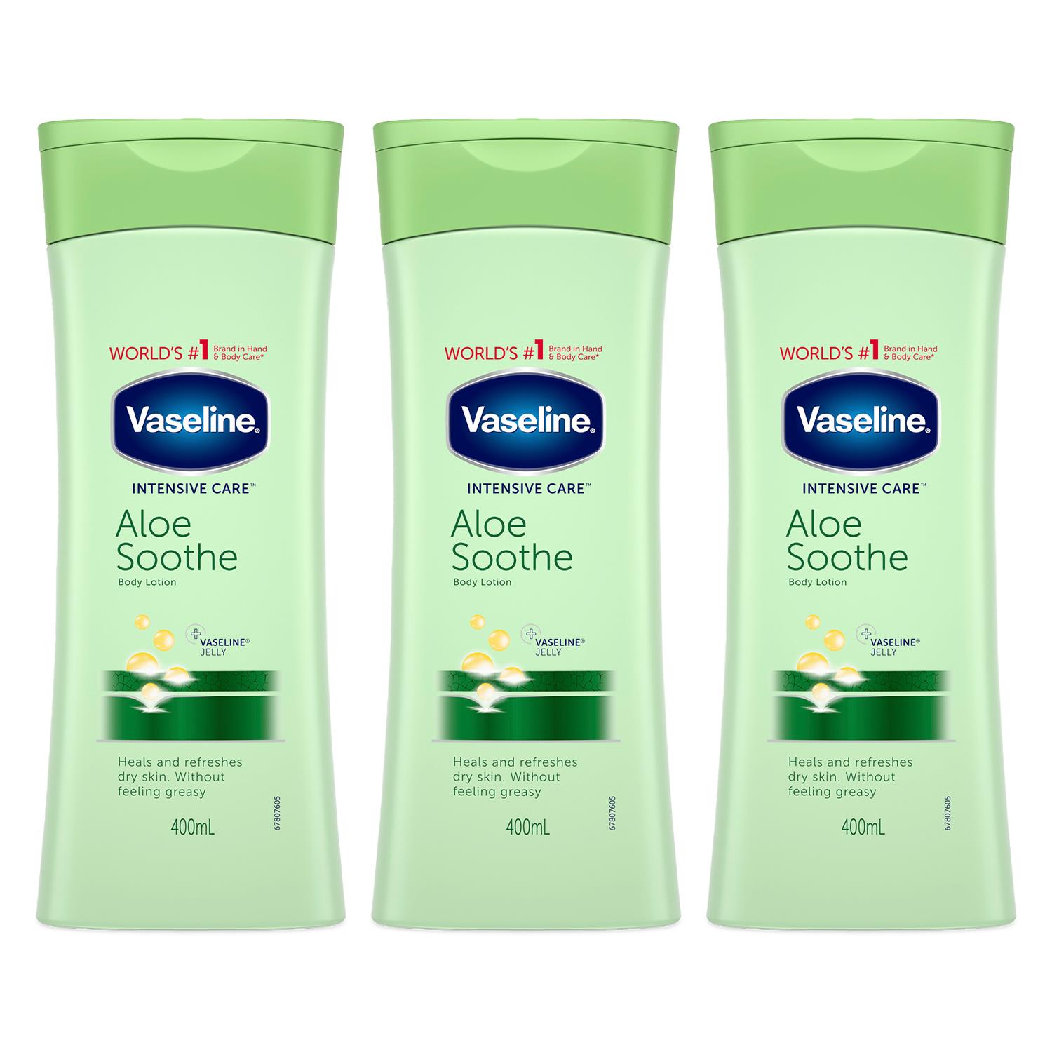 Vaseline Womens Intensive Care Body Lotion, Aloe Soothe, 400ml 3 Pack - NA - One Size