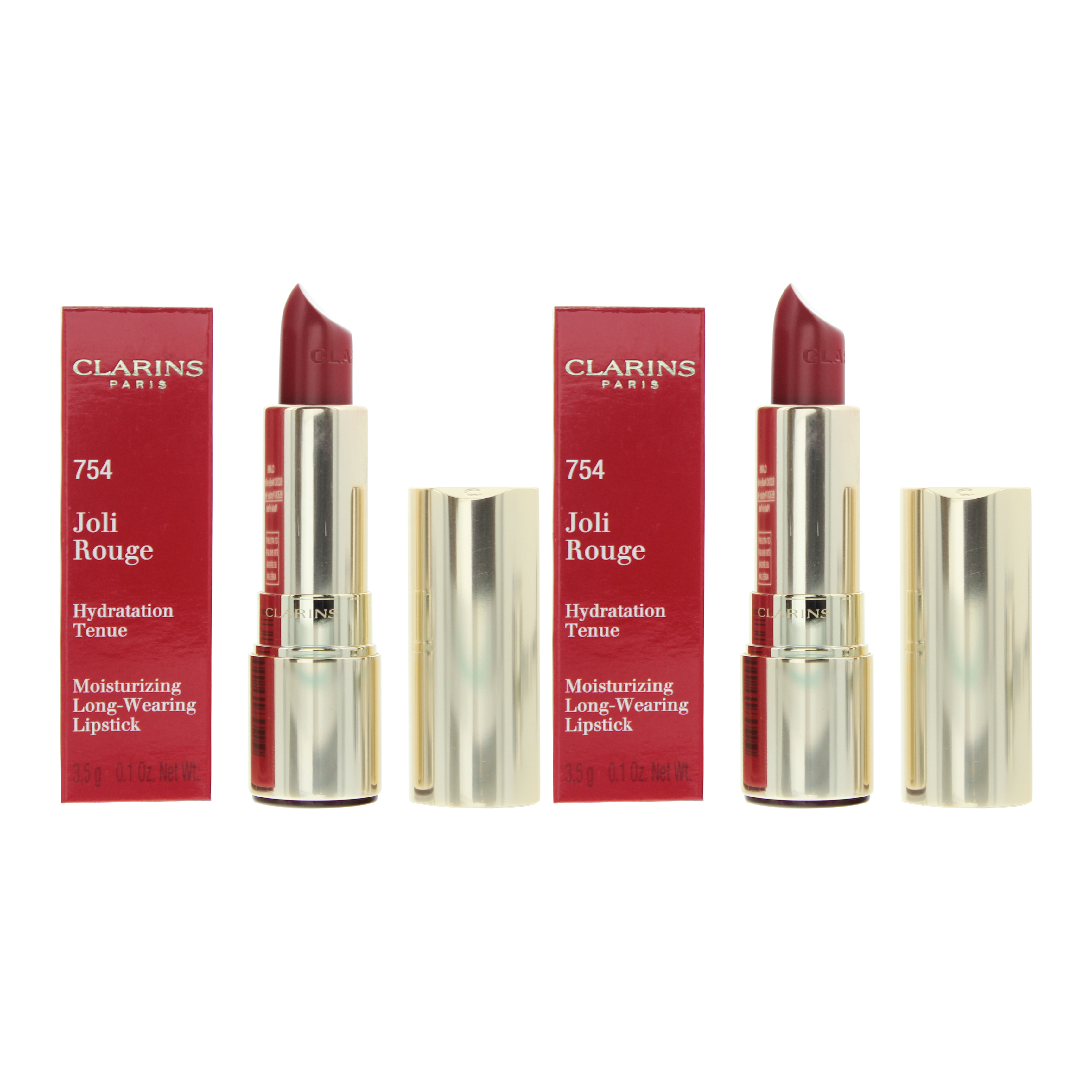 Clarins Womens Joli Rouge Moisturising Long Wearing Lipstick 3.5g - 754 Deep Red x 2 - One Size