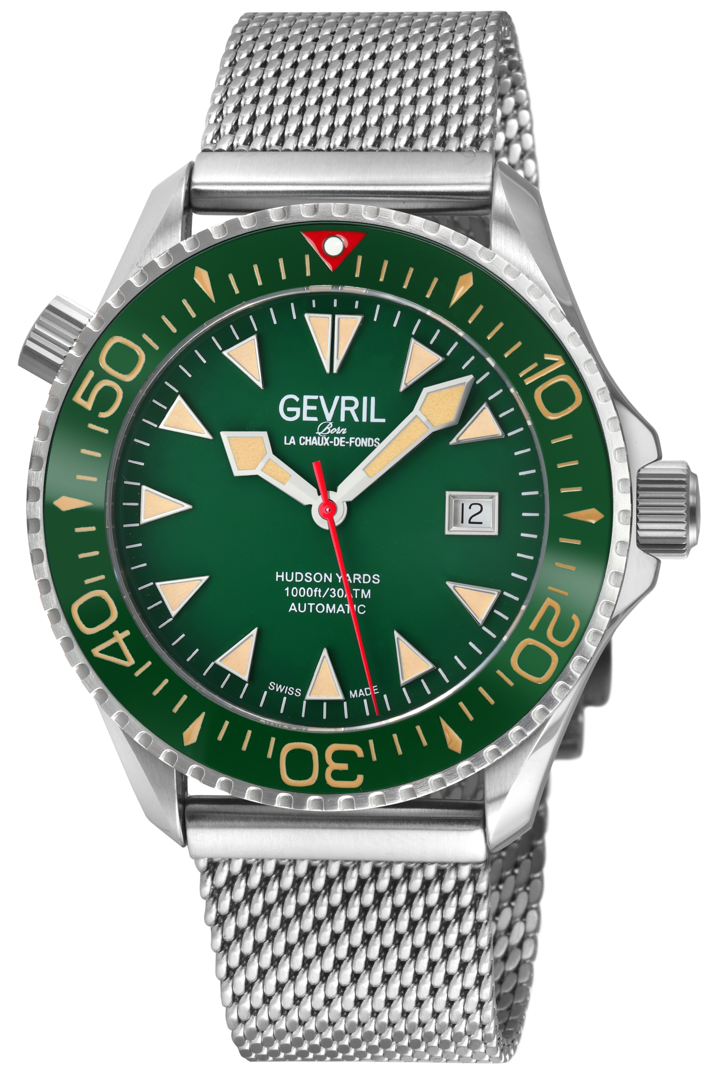 Gevril Mens Hudson Yards Swiss Automatic Green Watch - Silver - One Size