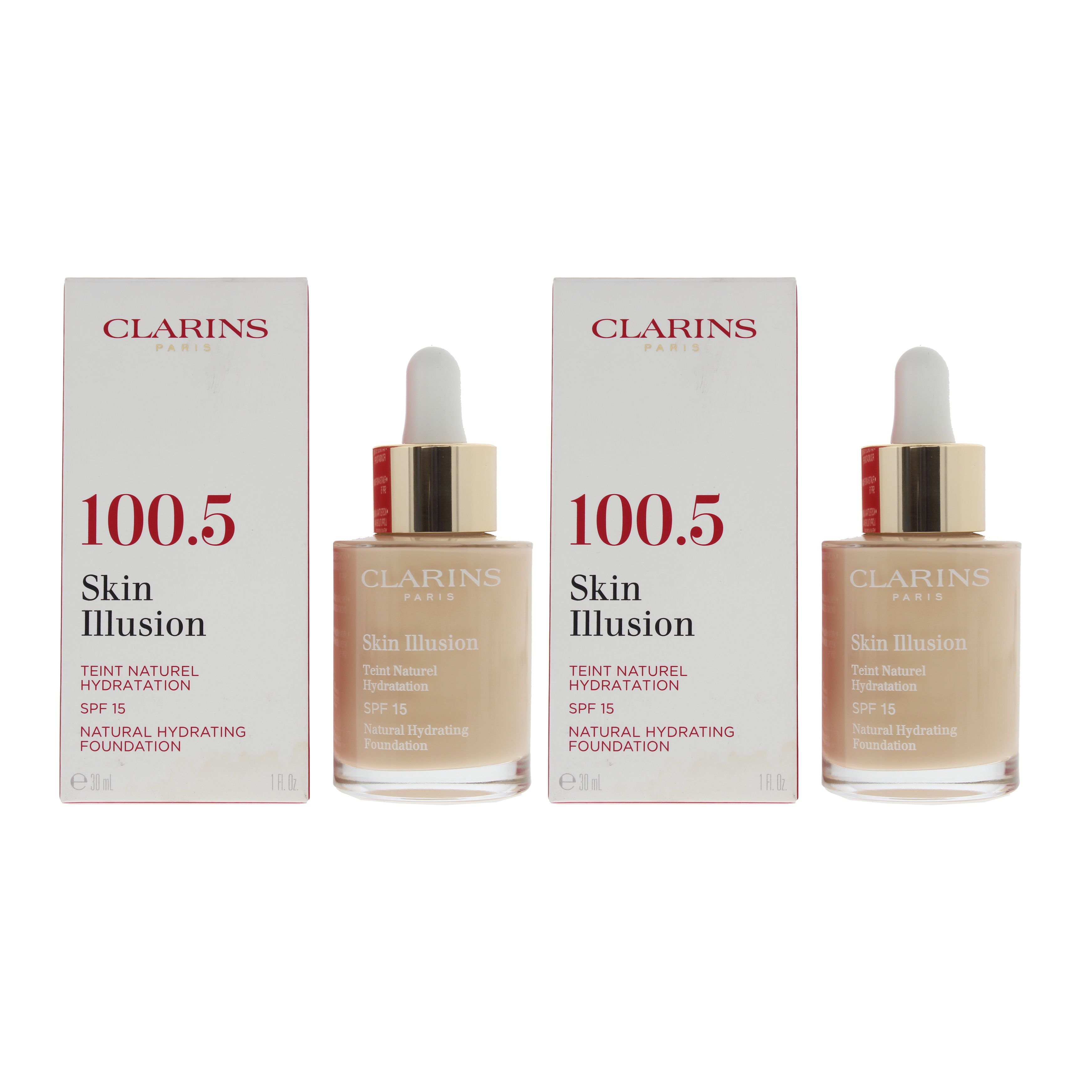 Clarins Womens Skin Illusion Natural Hydrating Foundation 30ml SPF 15 - 100.5 X 2 - NA - One Size