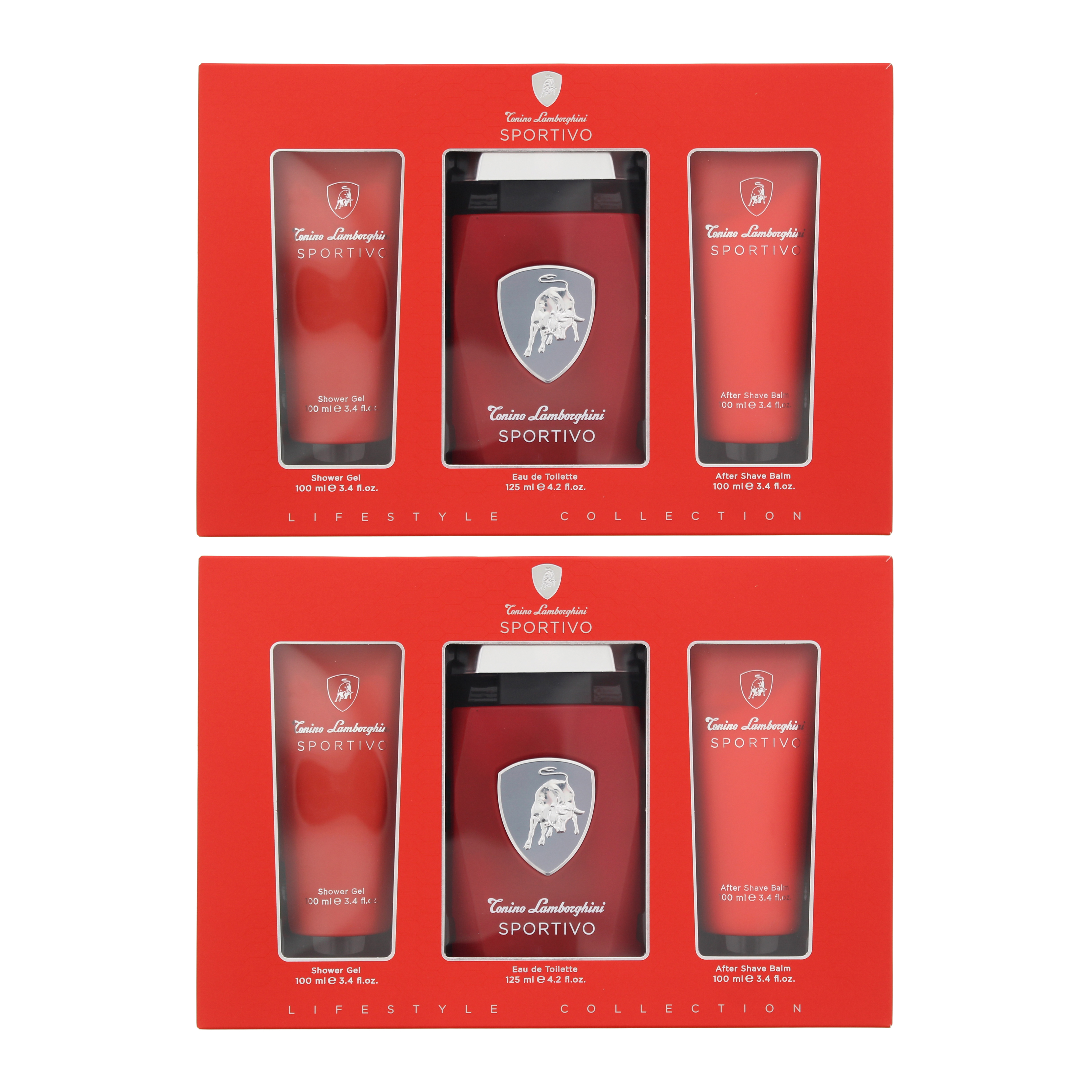 Tonino Lamborghini Mens Sportivo Eau De Toilette 125ml, Shower Gel + Aftershave Balm Set x 2 - One Size