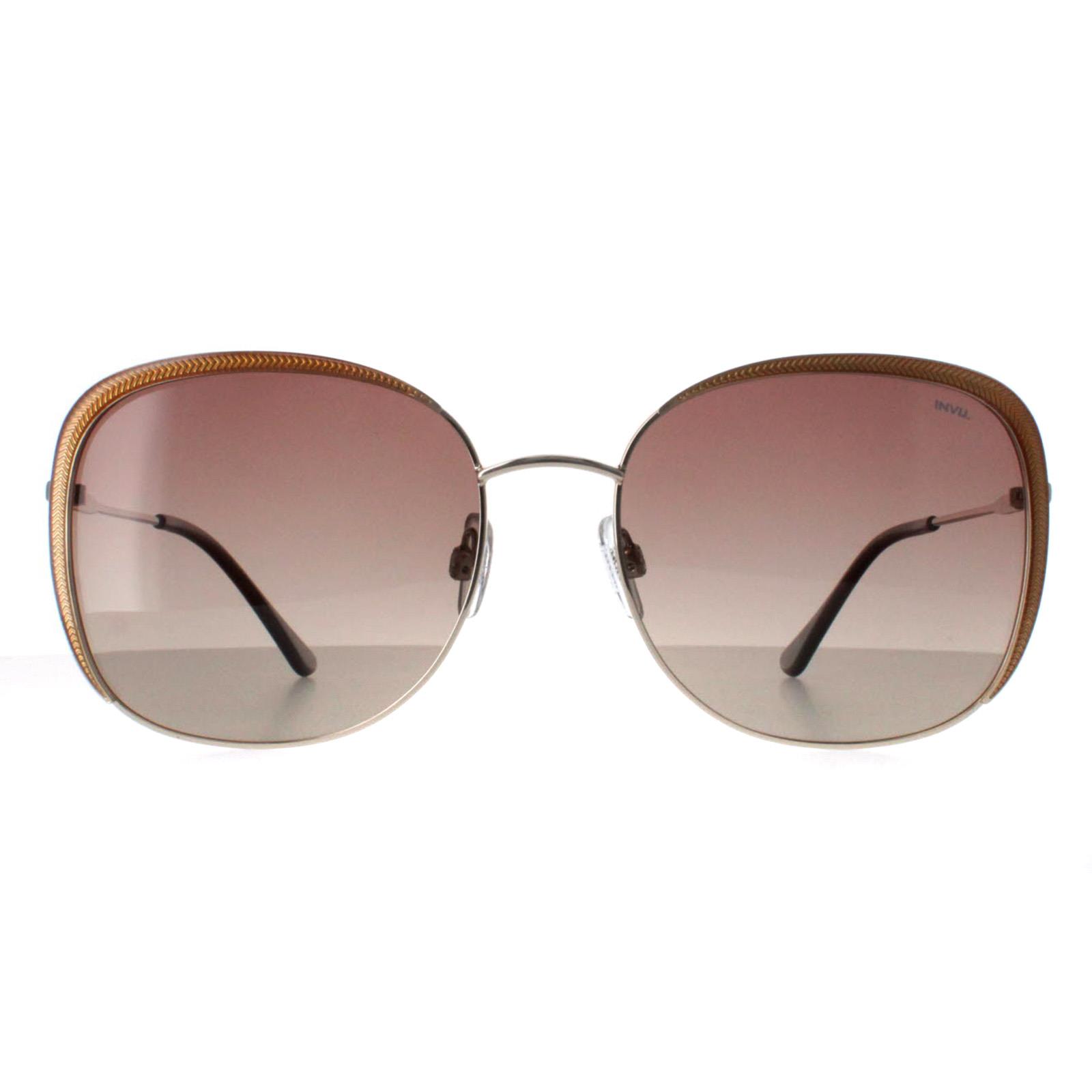 INVU Square Womens Gold Beige Brown Polarized B1018 Metal - One Size