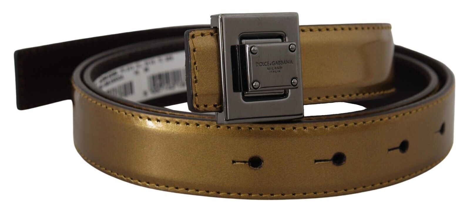 Dolce & Gabbana Mens Gold Leather Silver Square Metal Buckle Belt - Size 90 cm