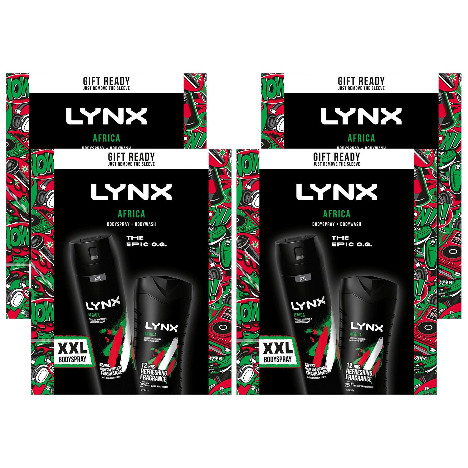 Lynx Mens Africa Bodyspray XXL & Bodywash Gift Set For Him, 4pack - One Size