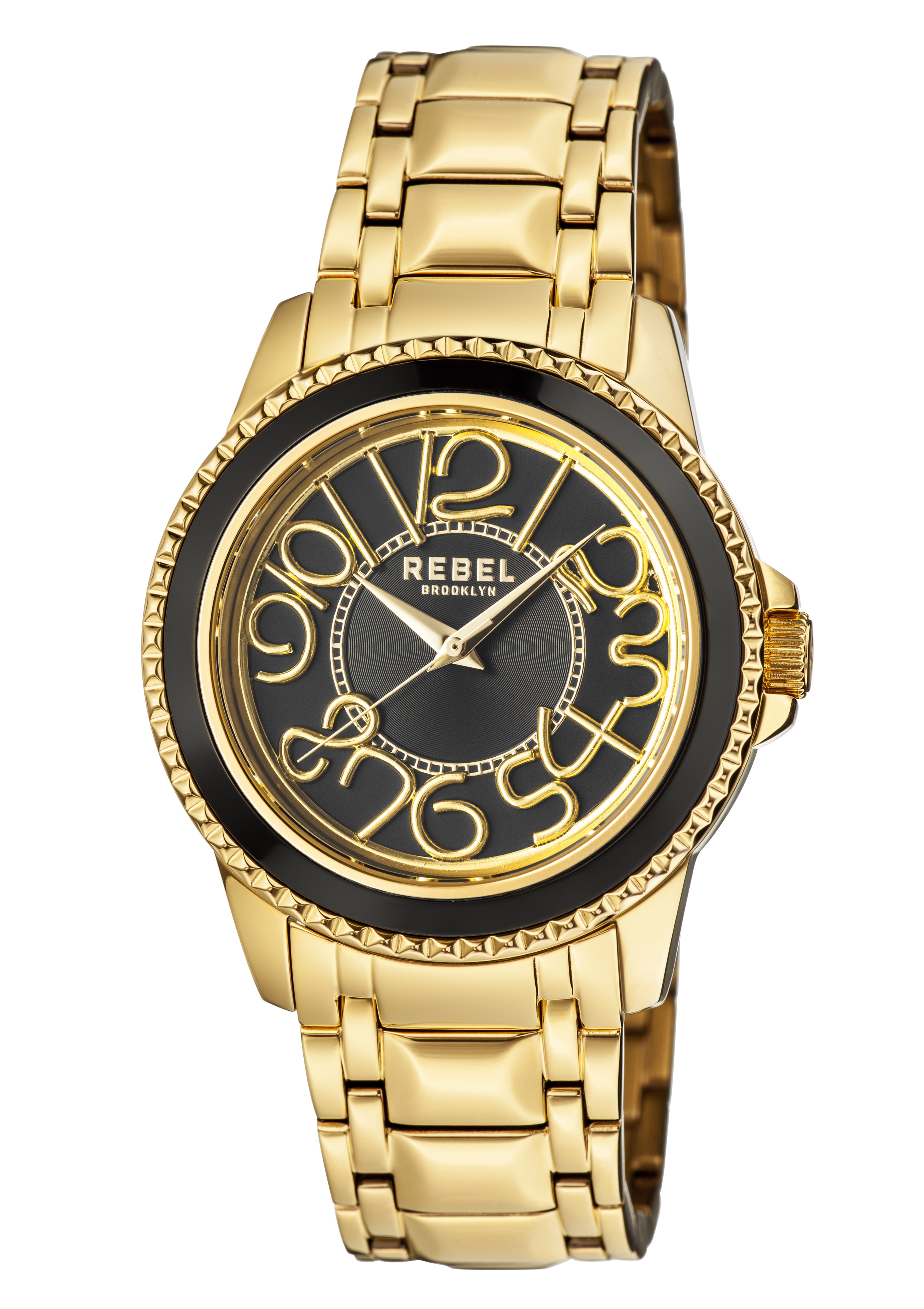 Rebel Mens Unisex Williamsburg Black Dial Stainless Steel Watch - Gold - One Size