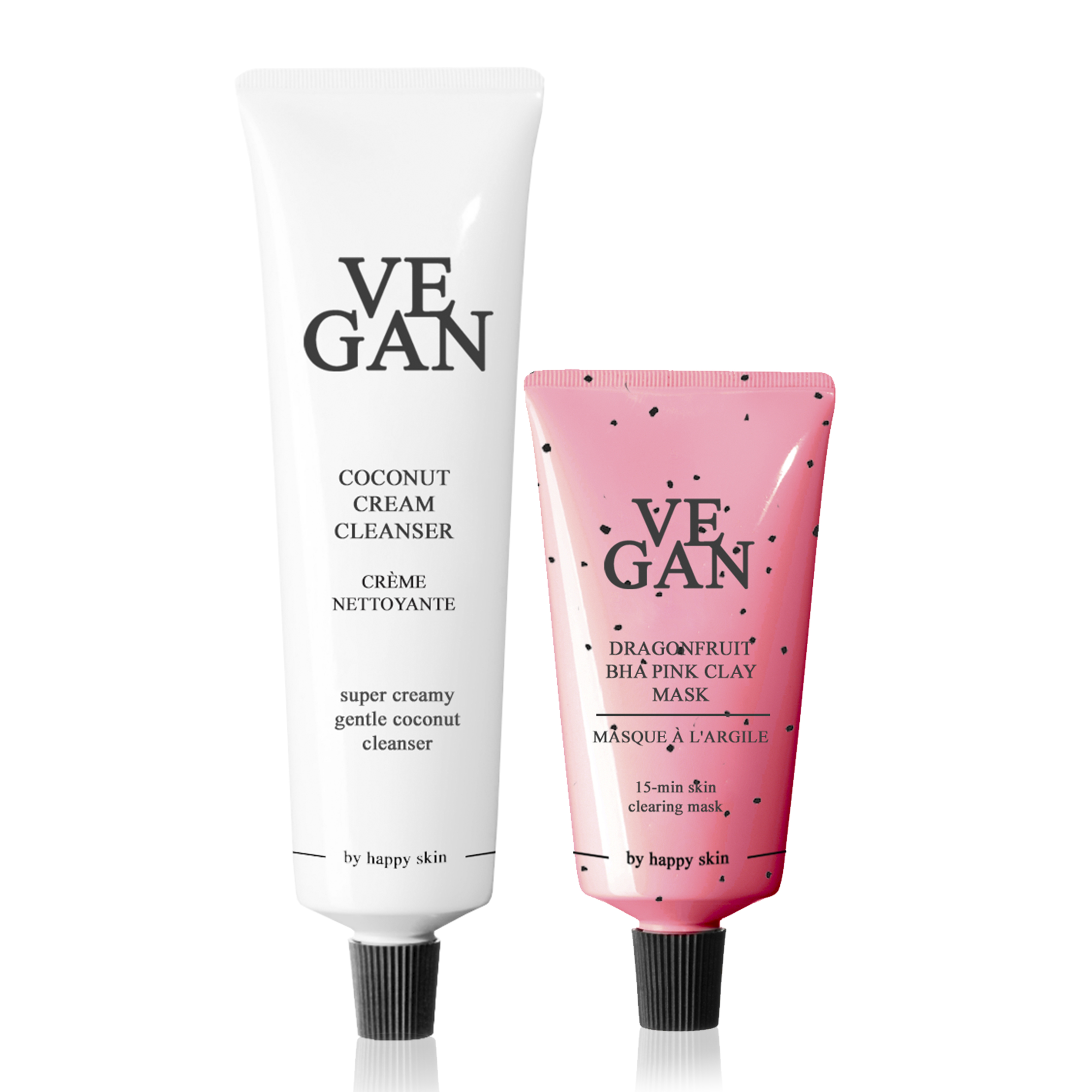 Vegan by Happy Skin Unisex Dragonfruit BHA Pink Clay Mask 50ml + COCONUT Cream cleanser 150ml - One Size