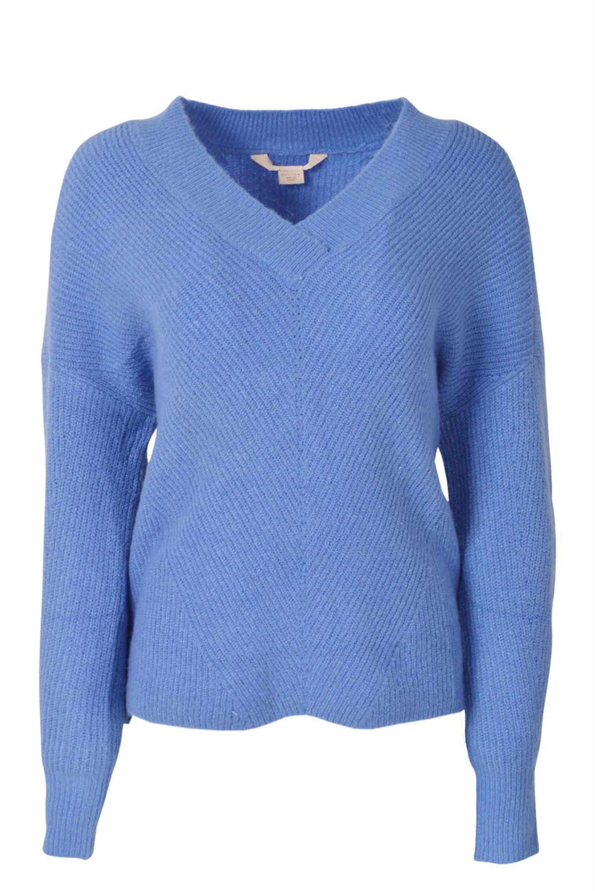 Stitch Fix Womens Soft Ribbed V Neck Jumper - Blue Wool - Size 8 UK