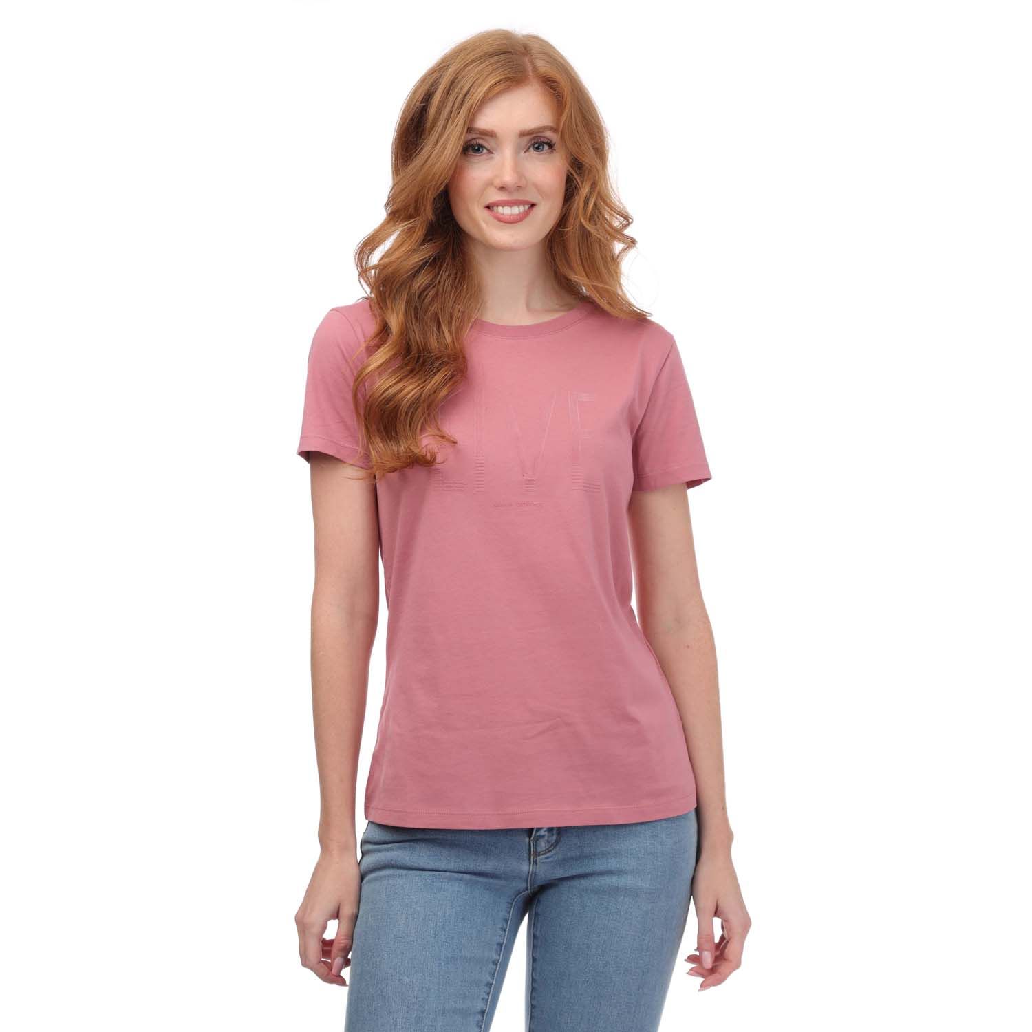 Armani Womenss Crewneck T-Shirt in Rose Cotton - Size 6 UK