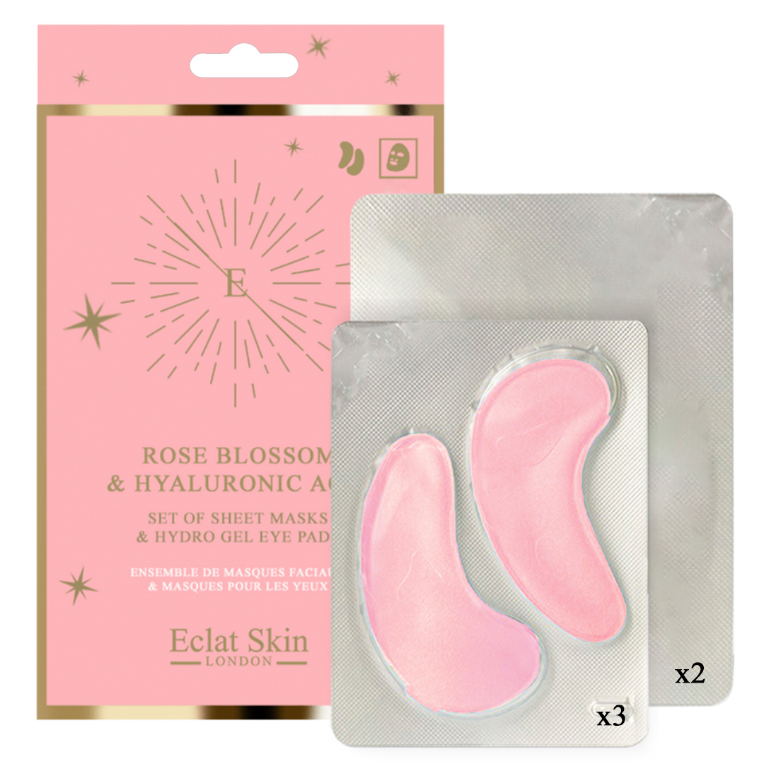 Eclat Skin London Womens Rose Blossom & Hyaluronic acid set of sheet masks & Hydro eye pads - One Size