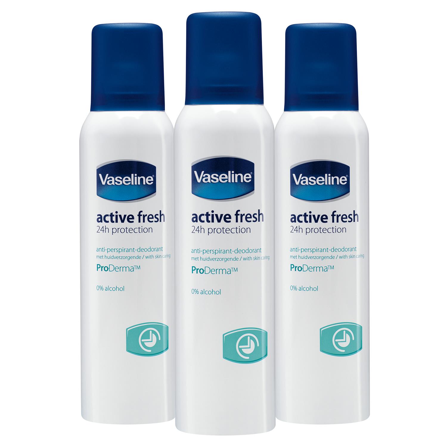 Vaseline Womens ProDerma Antiperspirant Deodorant Active Fresh 150ml, 3 Pack - NA - One Size