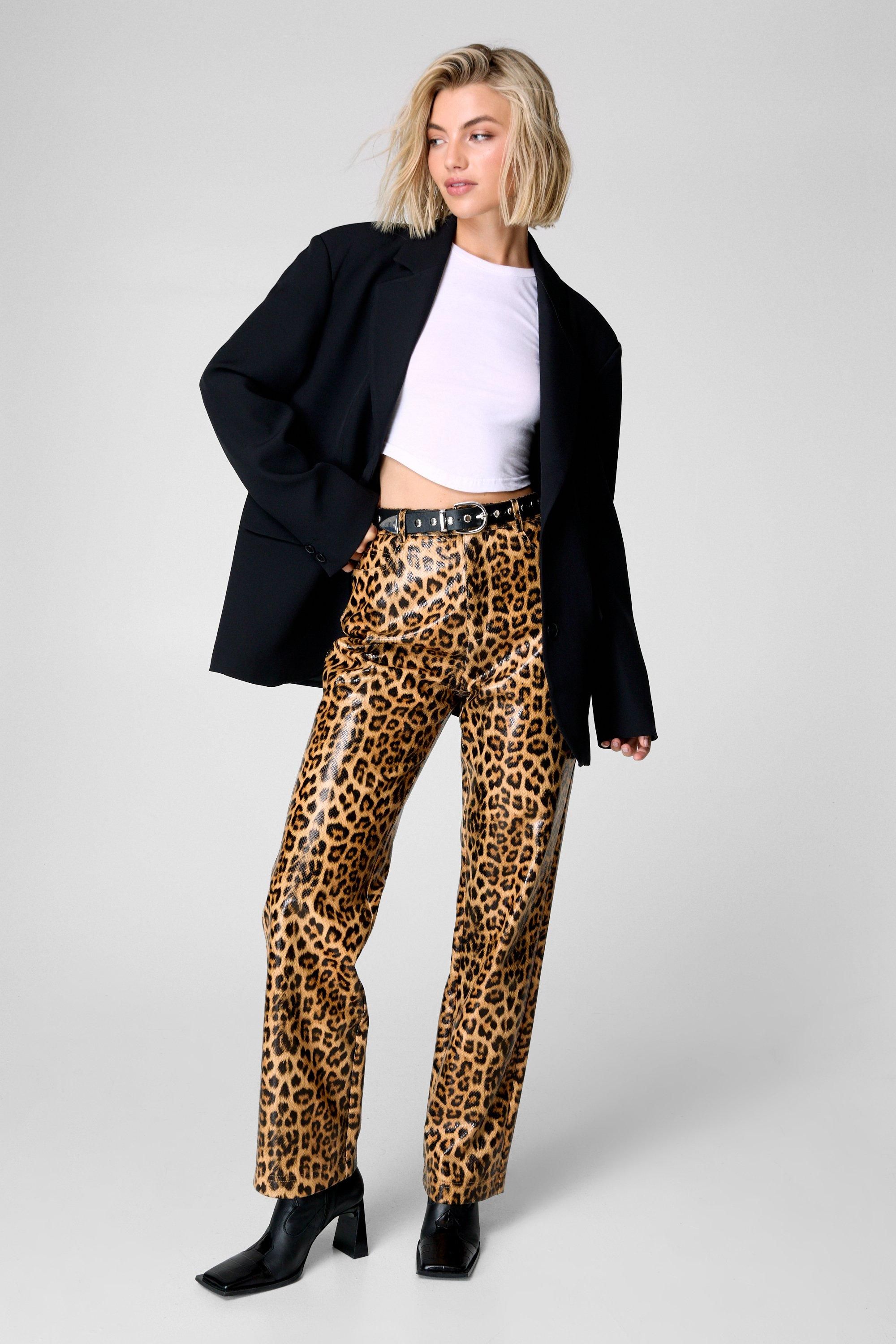 Nastygal Womens Leopard Straight Leg Pant - Natural - Size 12 UK