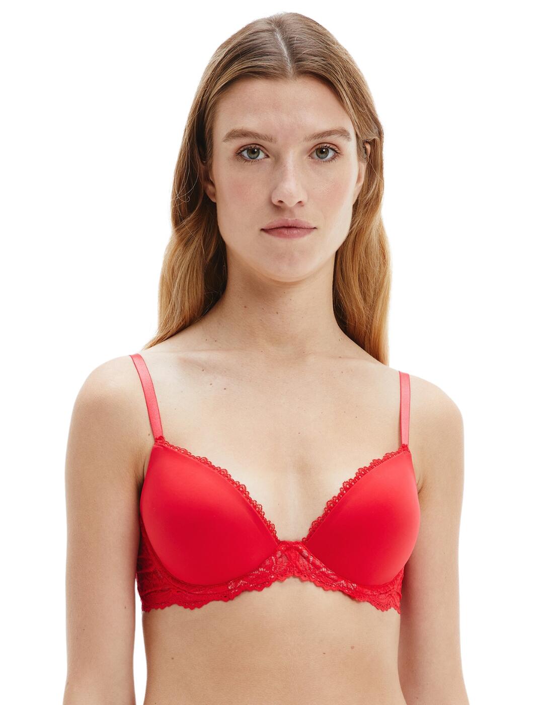 Calvin Klein Womens 000QF6394E Seductive Comfort Demi Cup Bra - Red Elastane - Size 32DD