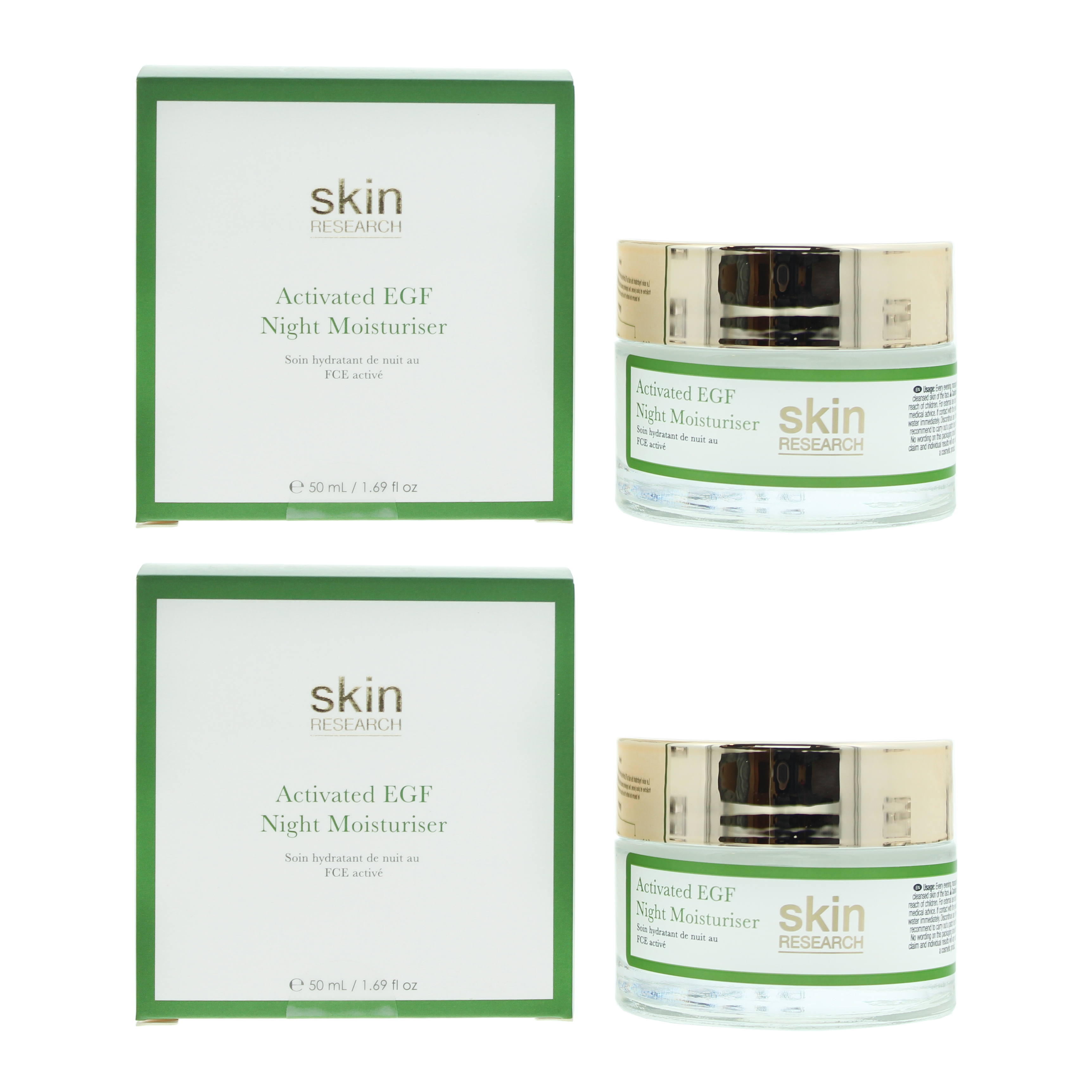 Skin Research Womens Advanced Epidermal Growth Factor Night Moisturiser 50ml X 2 - NA - One Size