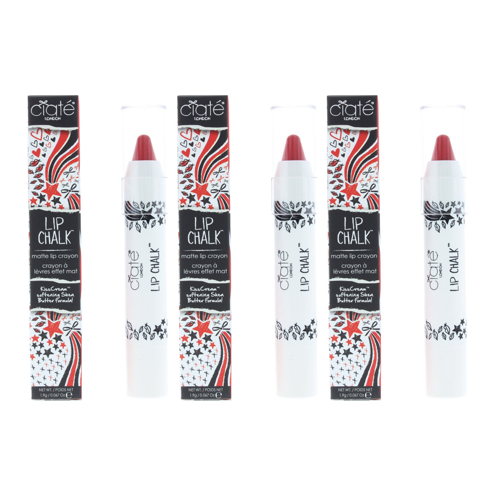 Ciate Womens Lip Chalk 1.9g With Love Lip Pencil Pastel Red Matte x 3 - One Size