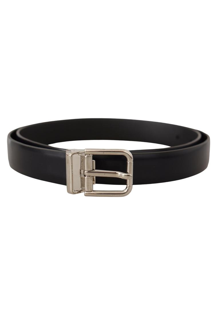 Dolce & Gabbana Mens Black Calf Leather Classic Logo Metal Buckle Belt - Size 100 cm