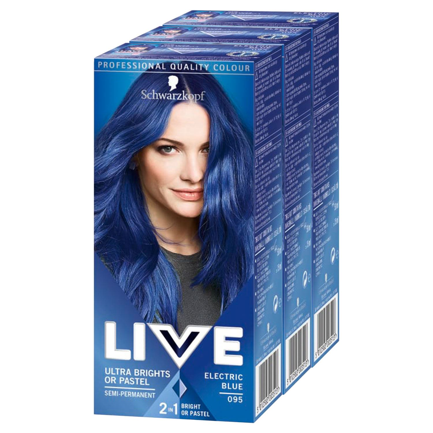 Schwarzkopf Womens 3x Live Ultra 2in1 Bright PermanentColour HairDye,095 Electric Blue - One Size