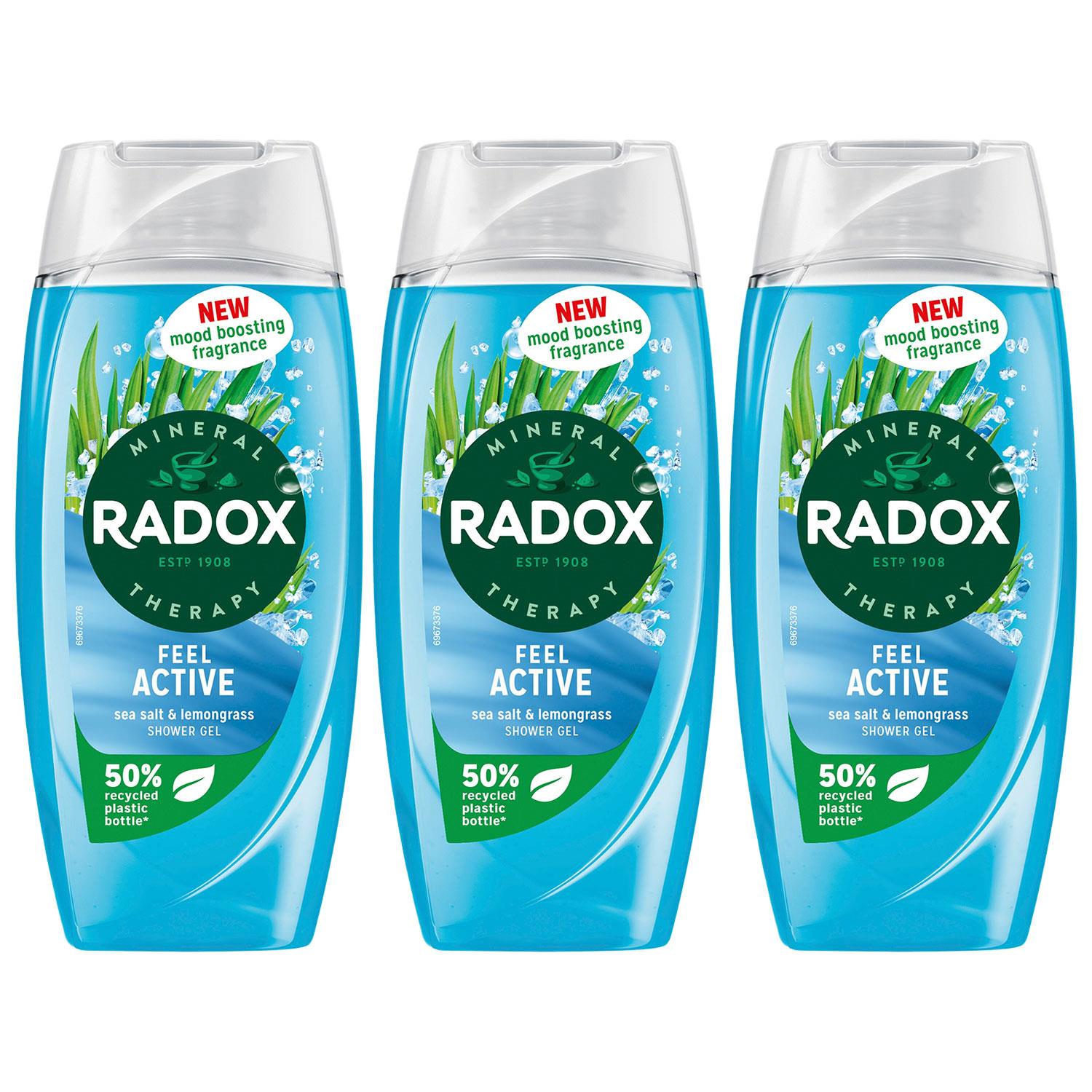 Radox Womens Mineral Therapy Shower Gel Feel Active with Sea Salt & Lemongrass, 225ml,3 Pack - NA - One Size