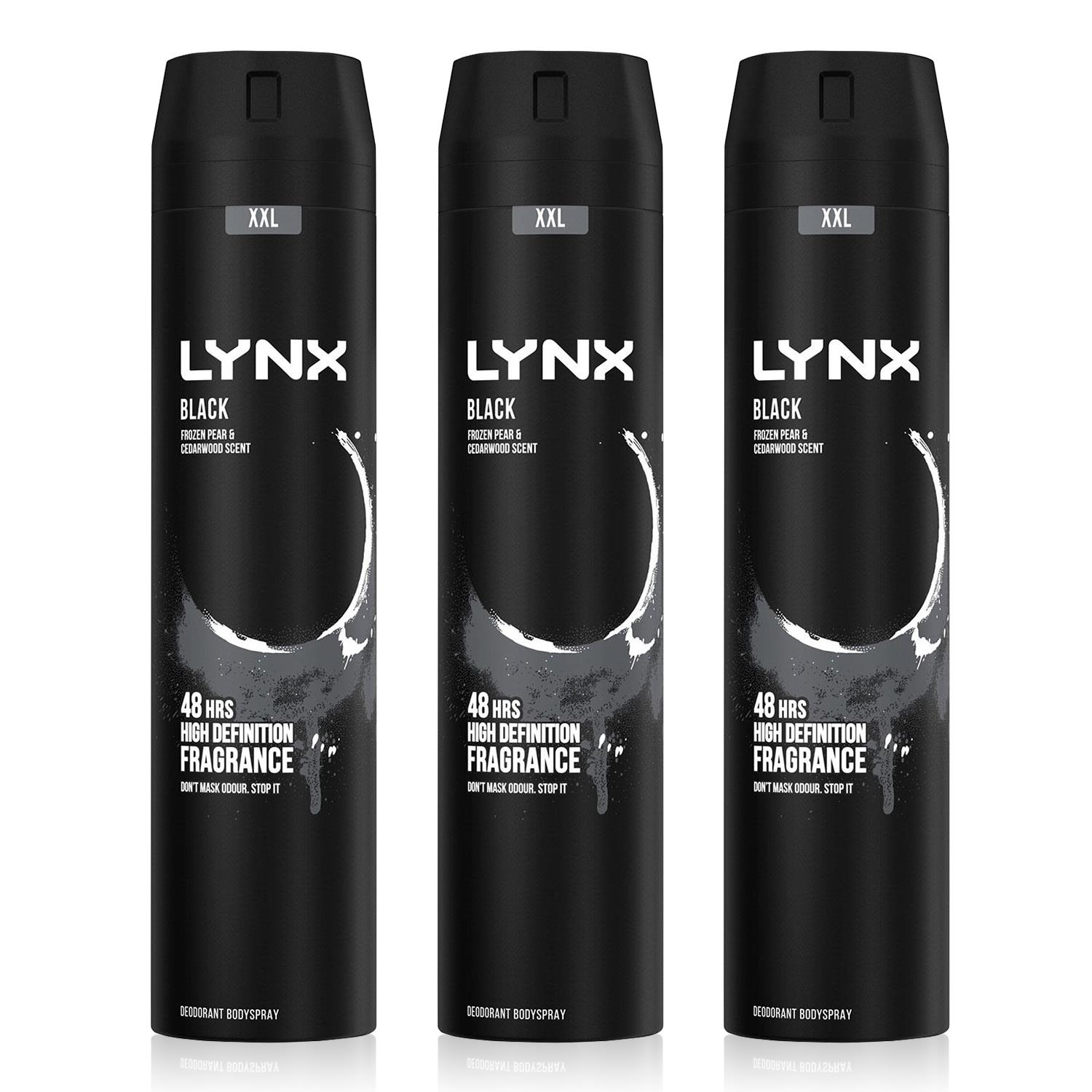 Lynx Mens XXL Black 48-Hour High Definition Fragrance Body Spray Deodorant, 3x250ml - One Size