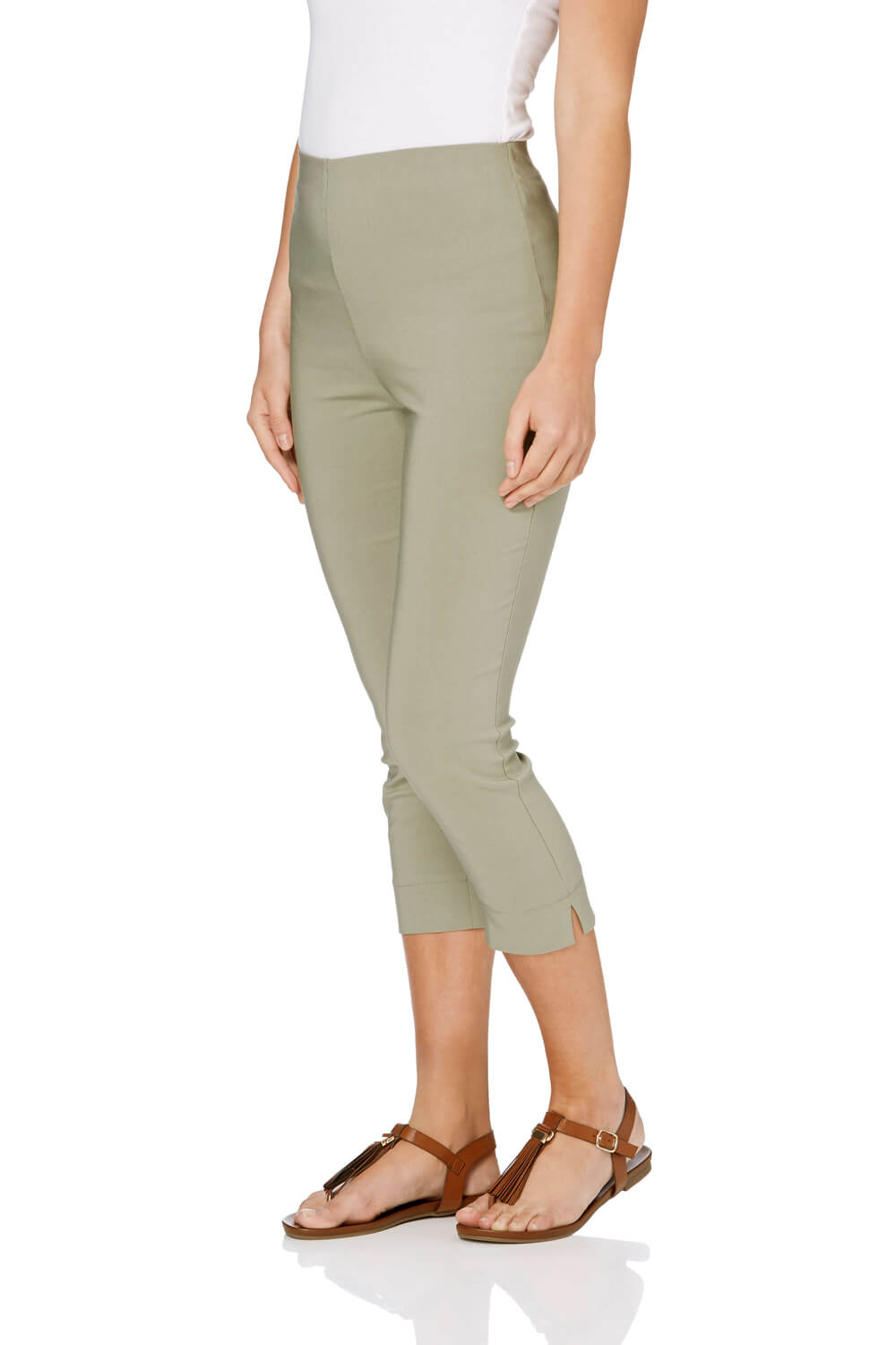 Roman Womens Cropped Stretch Trouser - Khaki - Size 10 UK