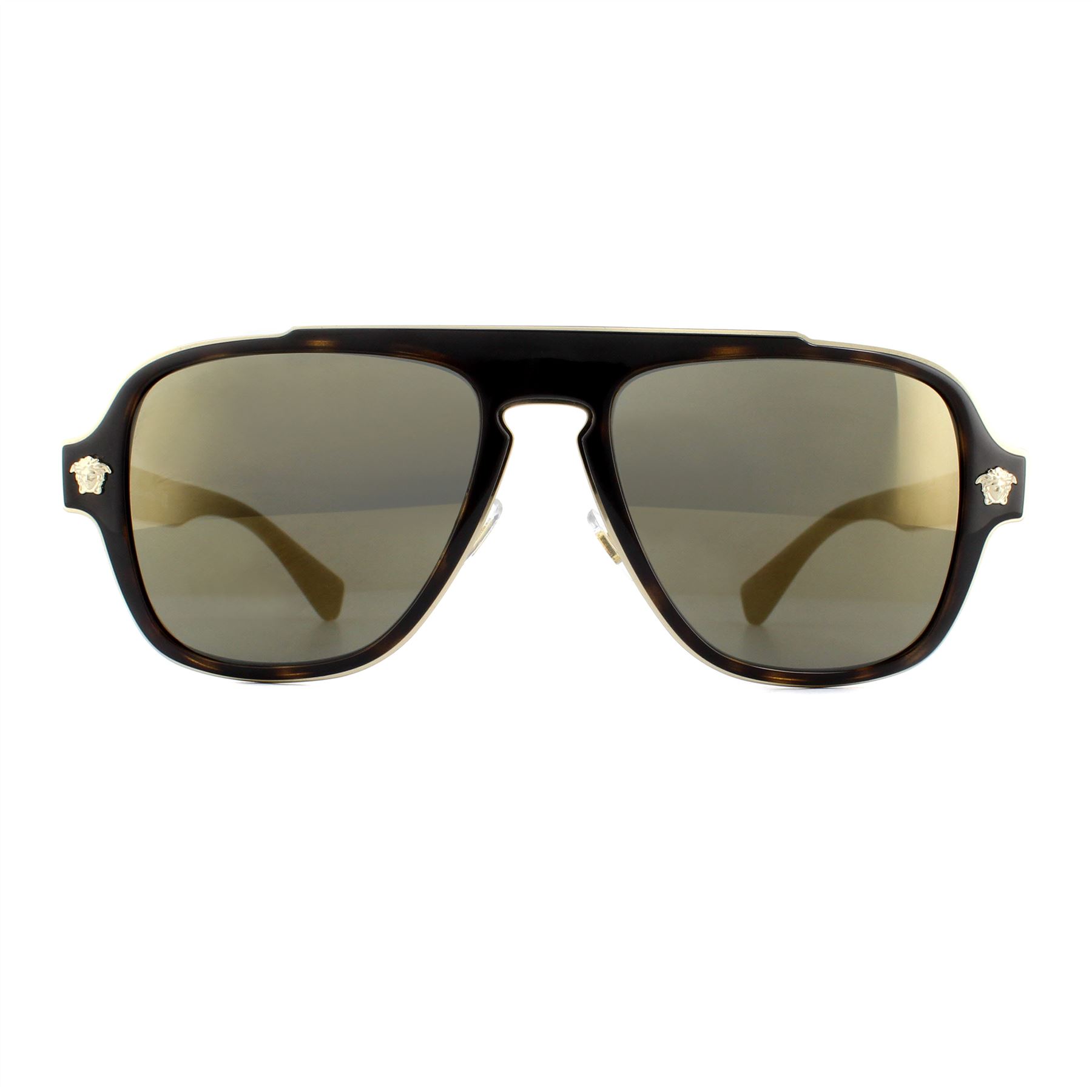 Versace Mens Sunglasses VE2199 12524T Dark Havana Grey Mirror Gold - Brown Metal - One Size