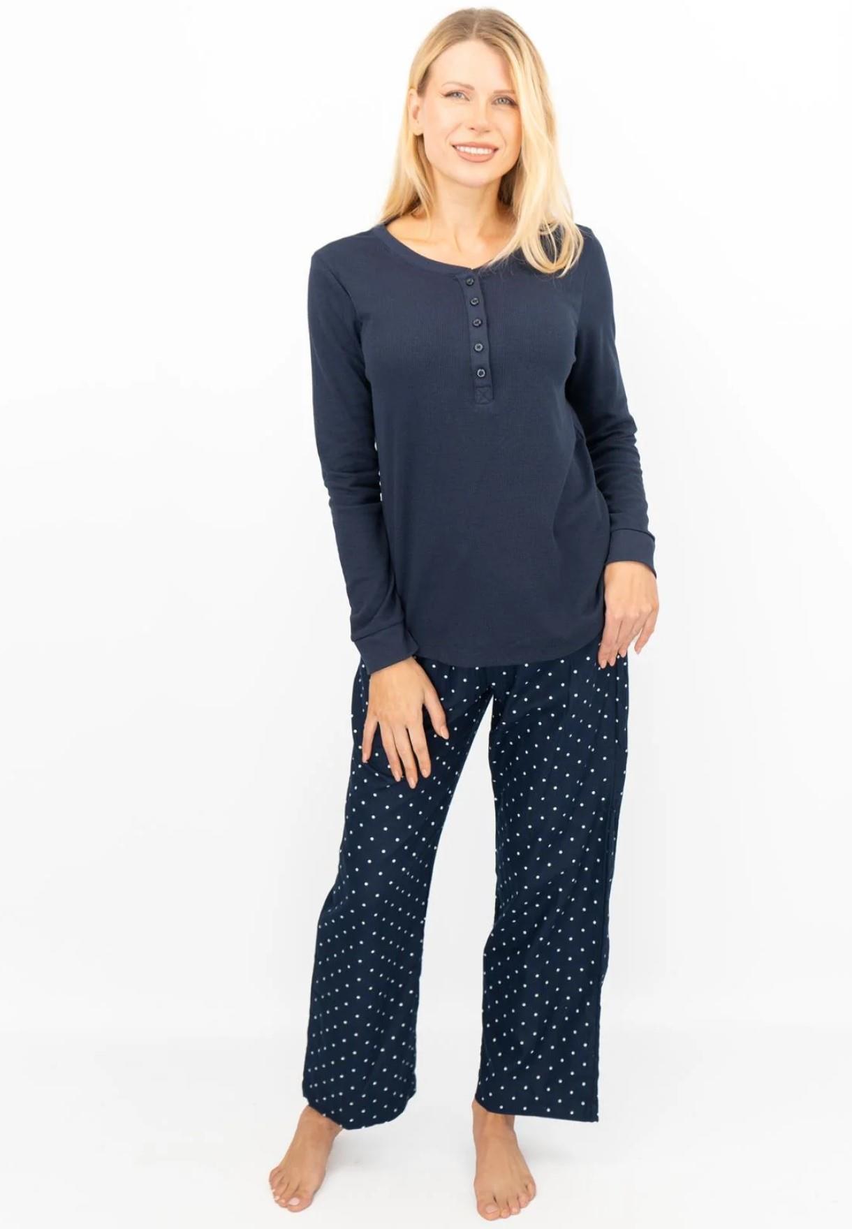 Gap Womens Pyjama Flannel Sleep Set in Navy Polka Dot Cotton - Size Small