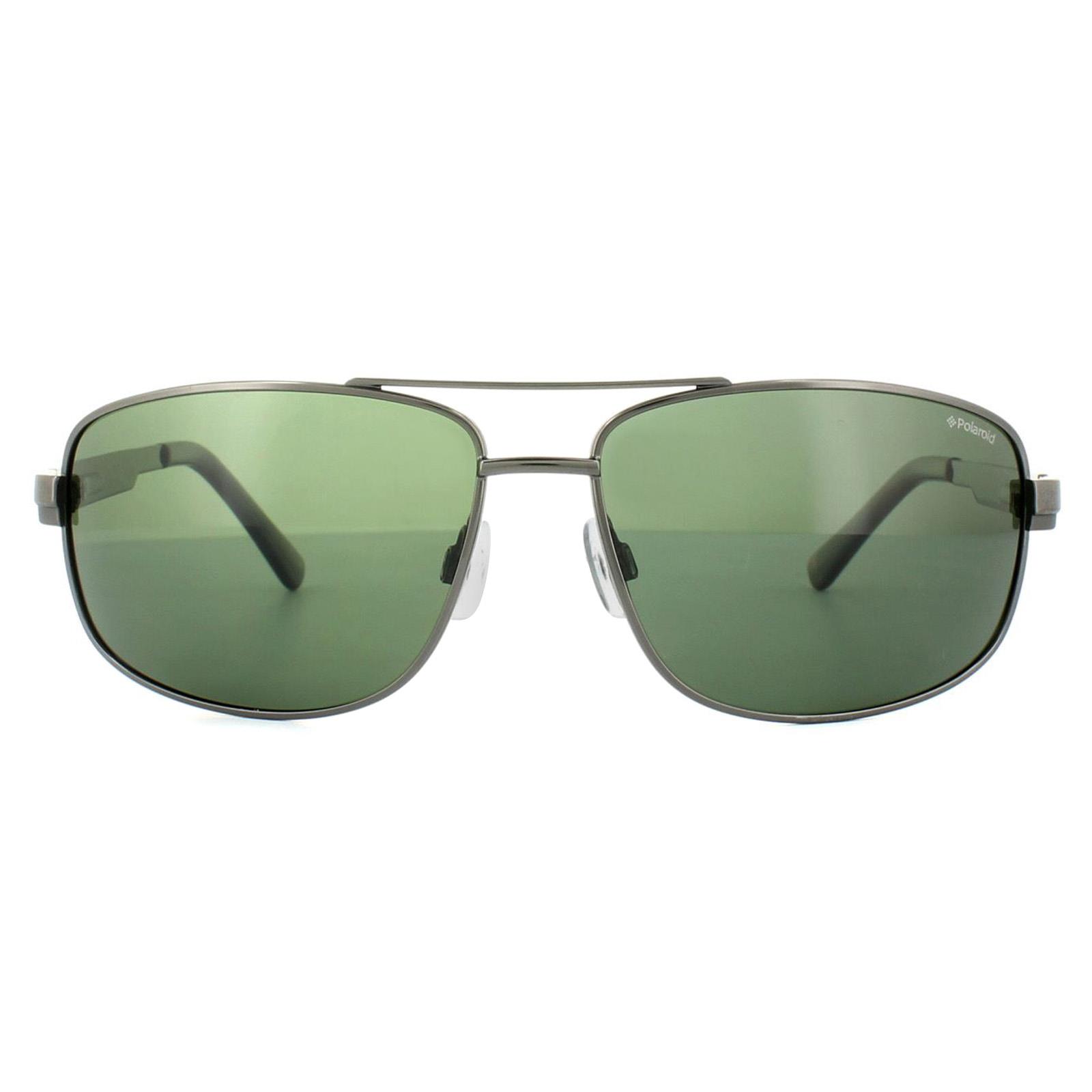 Polaroid Aviator Mens Black Green Polarized Sunglasses Metal - One Size