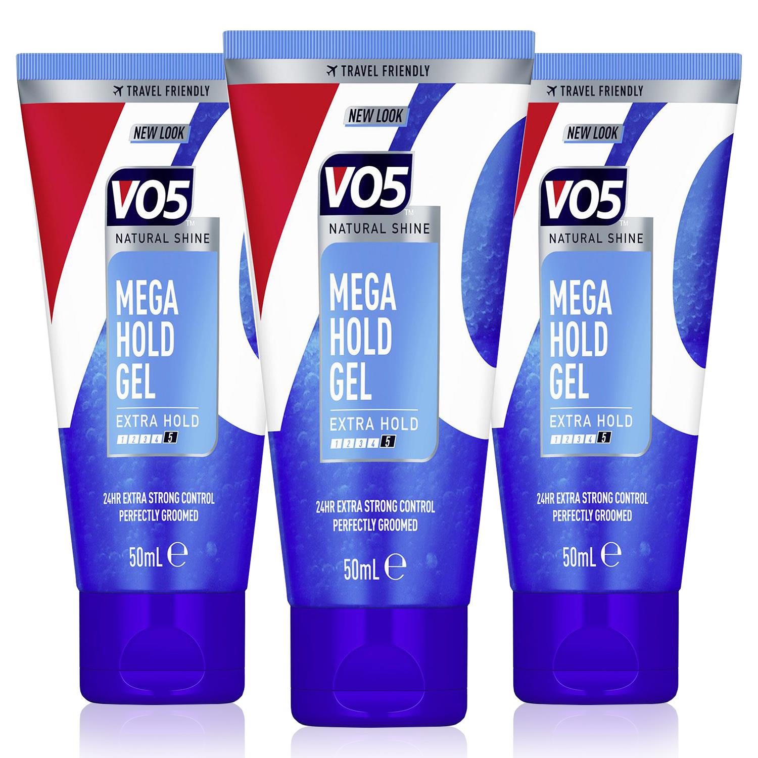 VO5 Mens Mega Hold 24hr Extra Control Travel-Friendly Styling Gel 50ml Pack of 3 - NA - One Size