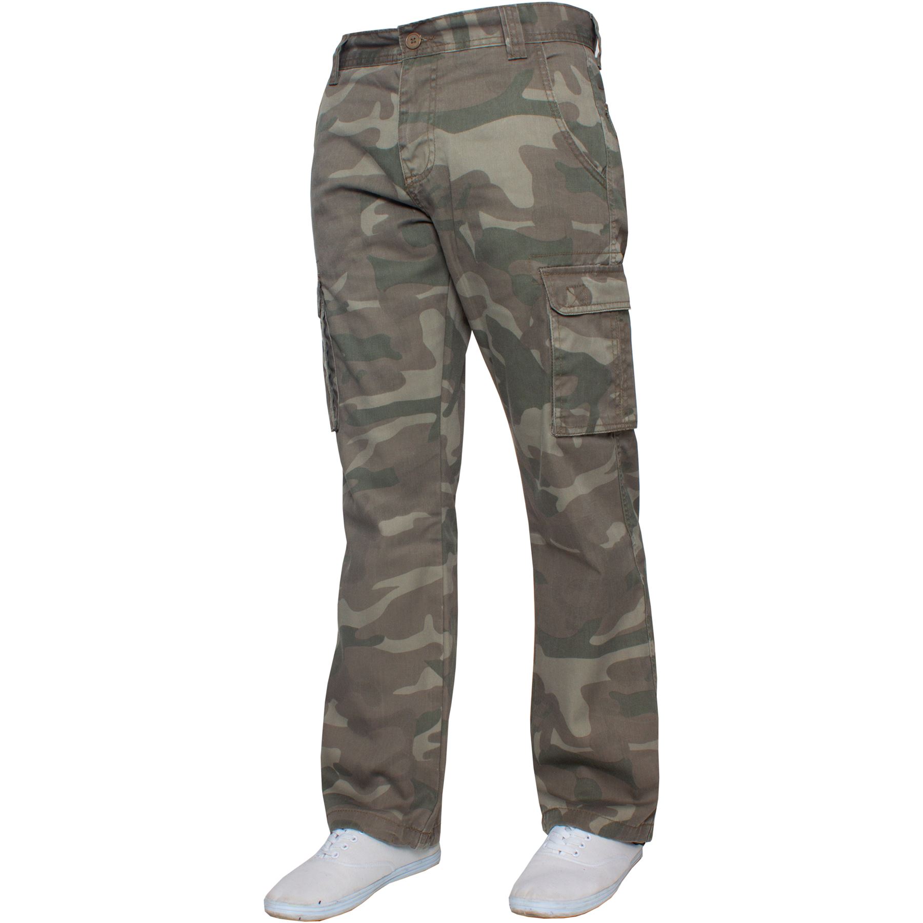 Kruze By Enzo Mens Cargo Combat Trousers - Khaki Cotton - Size 36W/34L