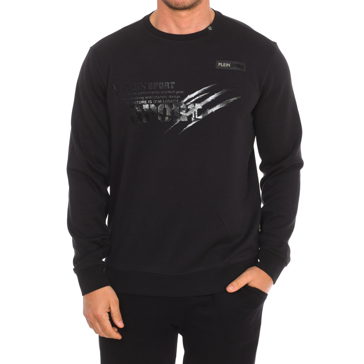 Plein Sport FIPSG601 Mens long-sleeved crew-neck sweatshirt - Black material_polyester - Size Small