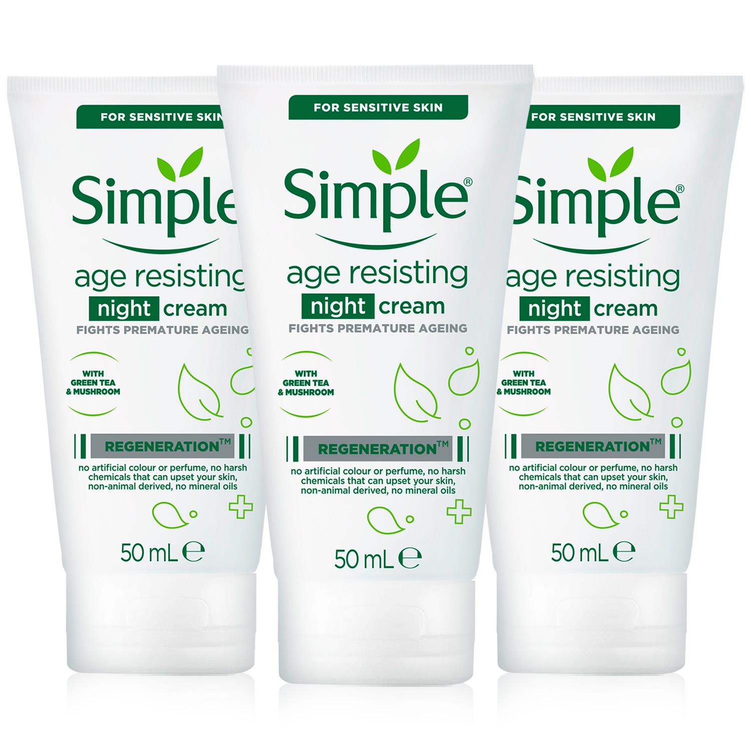 Simple Womens Night Cream Age Resisting Fights Premature ageing 50ml, 3 Pack - One Size